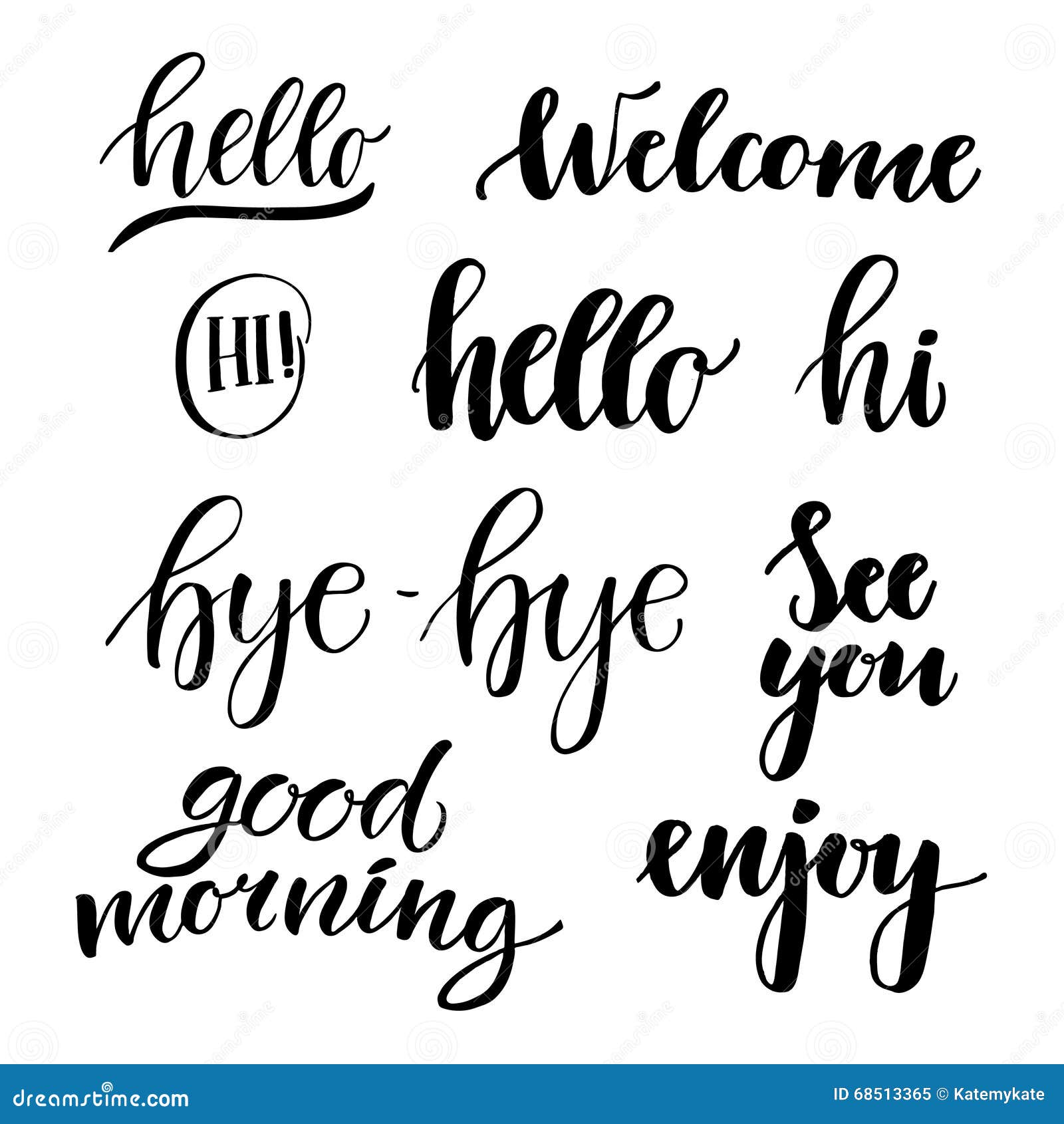 Vector Illustration - Hand Lettering Catchwords (hello, Good Morning