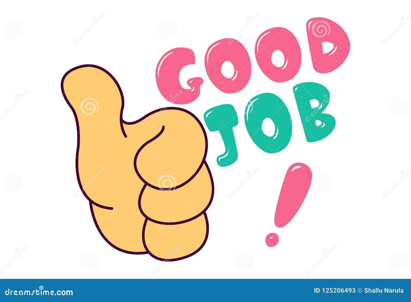 Vector Cartoon Illustration Of Thumbs Up And Good Job Text Stock