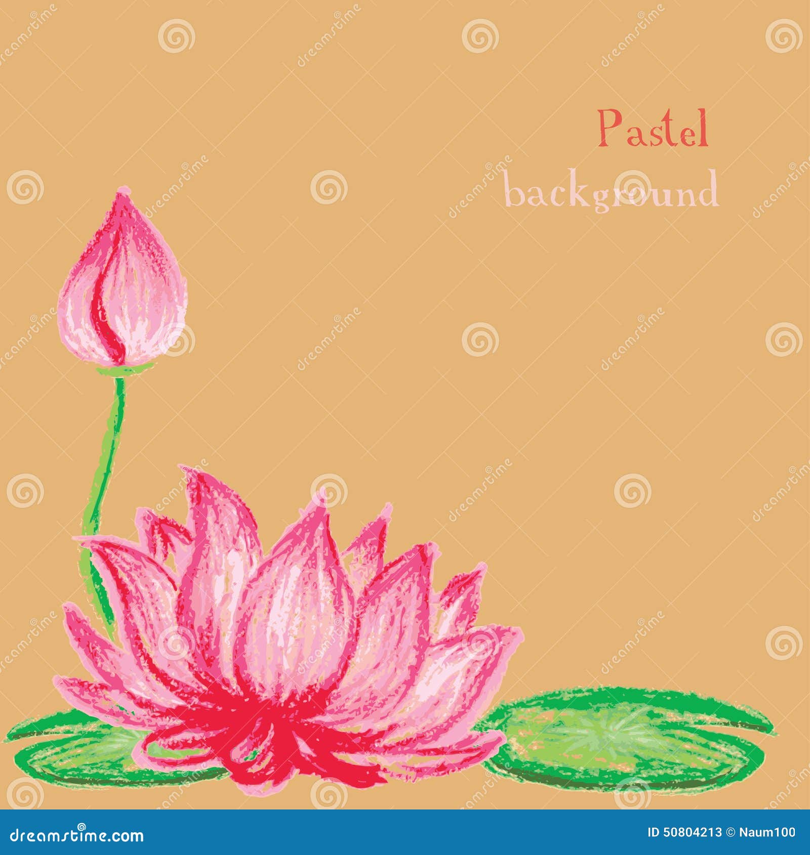 Vector Illustration Handmade Drawing Pastel Chalks Lotus Flower Stock