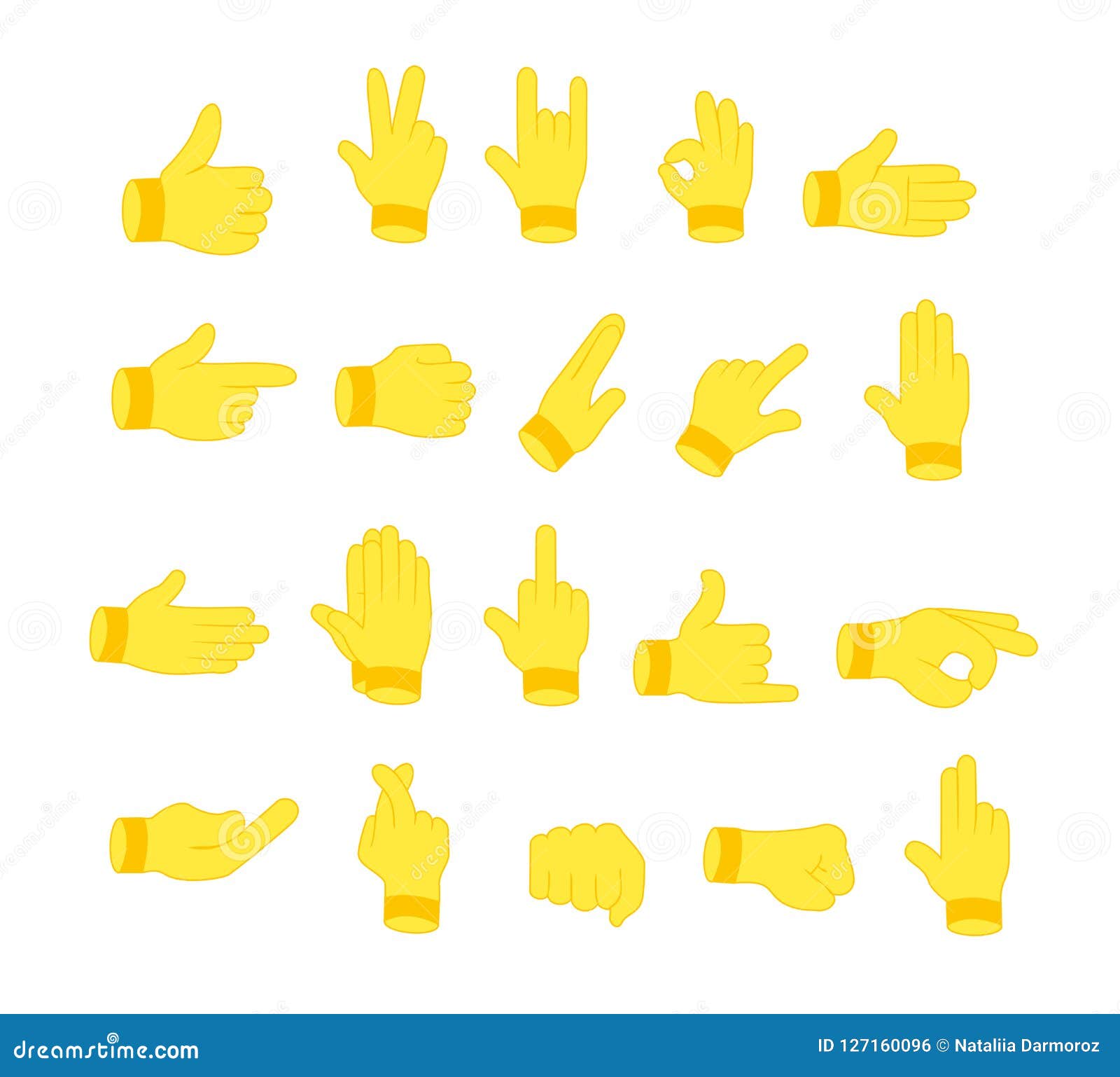 Hand gesture emojis icons collection. Handshake, biceps, applause, thumb,  peace, rock on, ok, folder hands gesturing. Set of different emoticon hands  isolated vector illustration., Stock vector