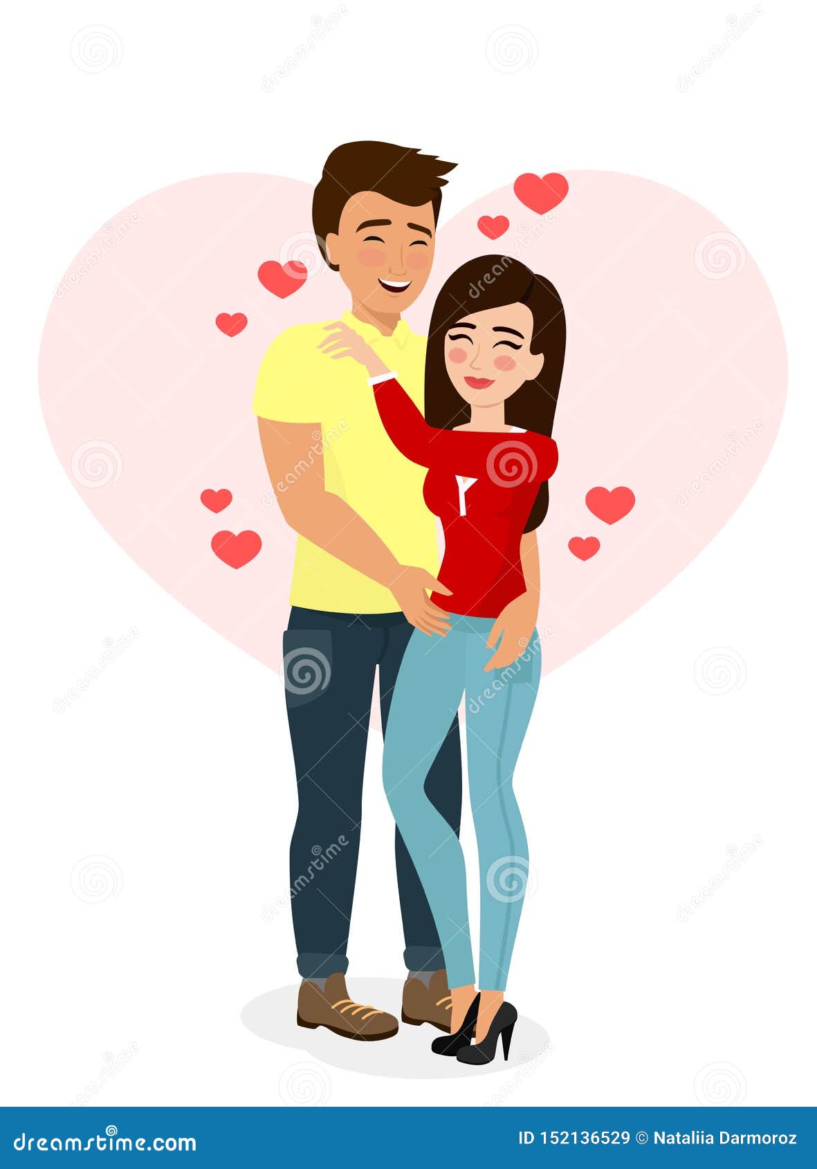 Vector Illustration Of Happy Couple In Love Young Woman And Man