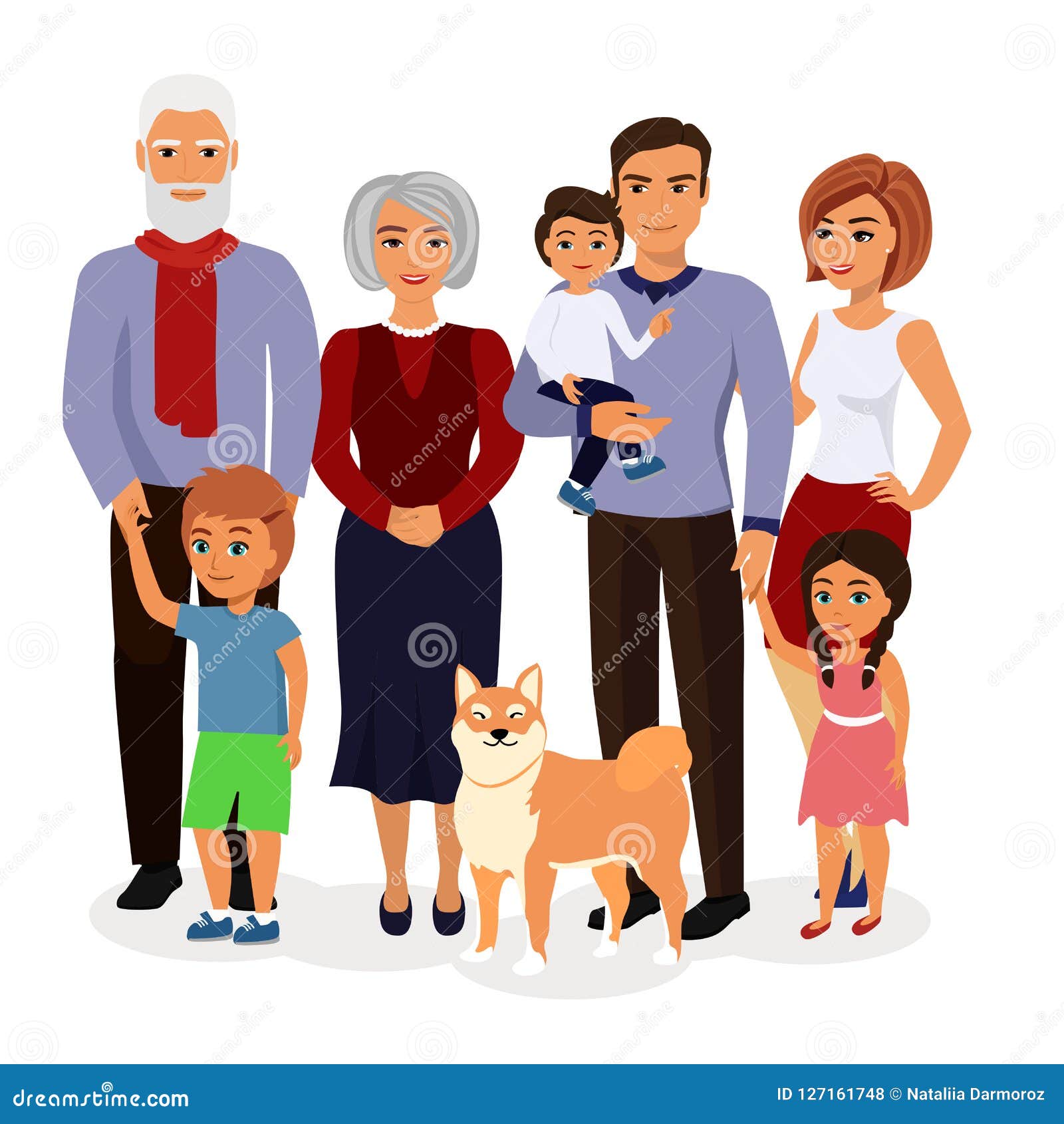 Vector Illustration of Happy Family. Father, Mother, Grandfather ...