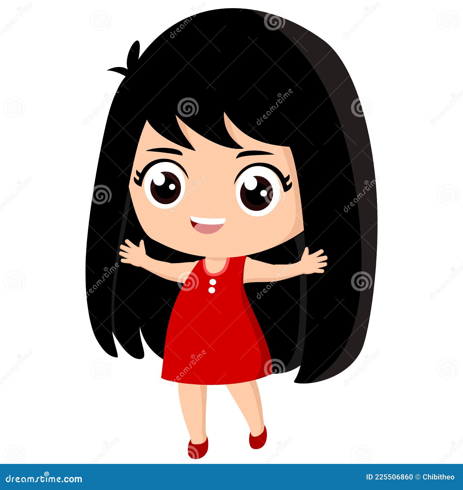 Cartoon Happy Girl with Long Black Hair Stock Vector - Illustration of  female, friends: 225506860