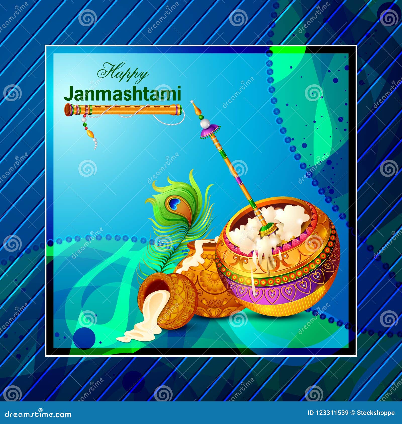 Happy Krishna Janmashtami Background with Pot of Cream Dahi Handi Stock  Vector - Illustration of krishna, background: 123311539