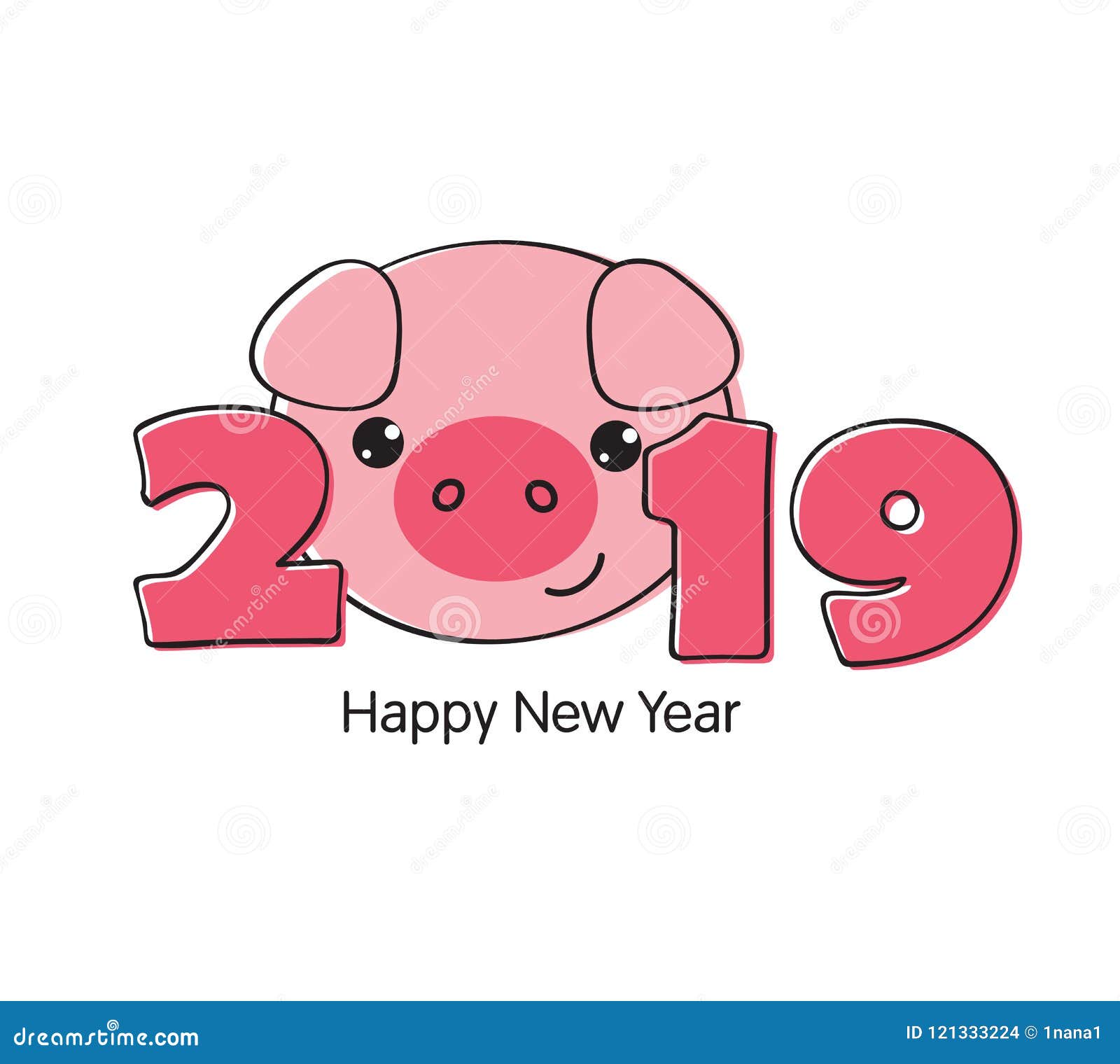 Happy New Year 19 Funny Card Design With Cartoon Pigs Face Stock Vector Illustration Of Face Funny
