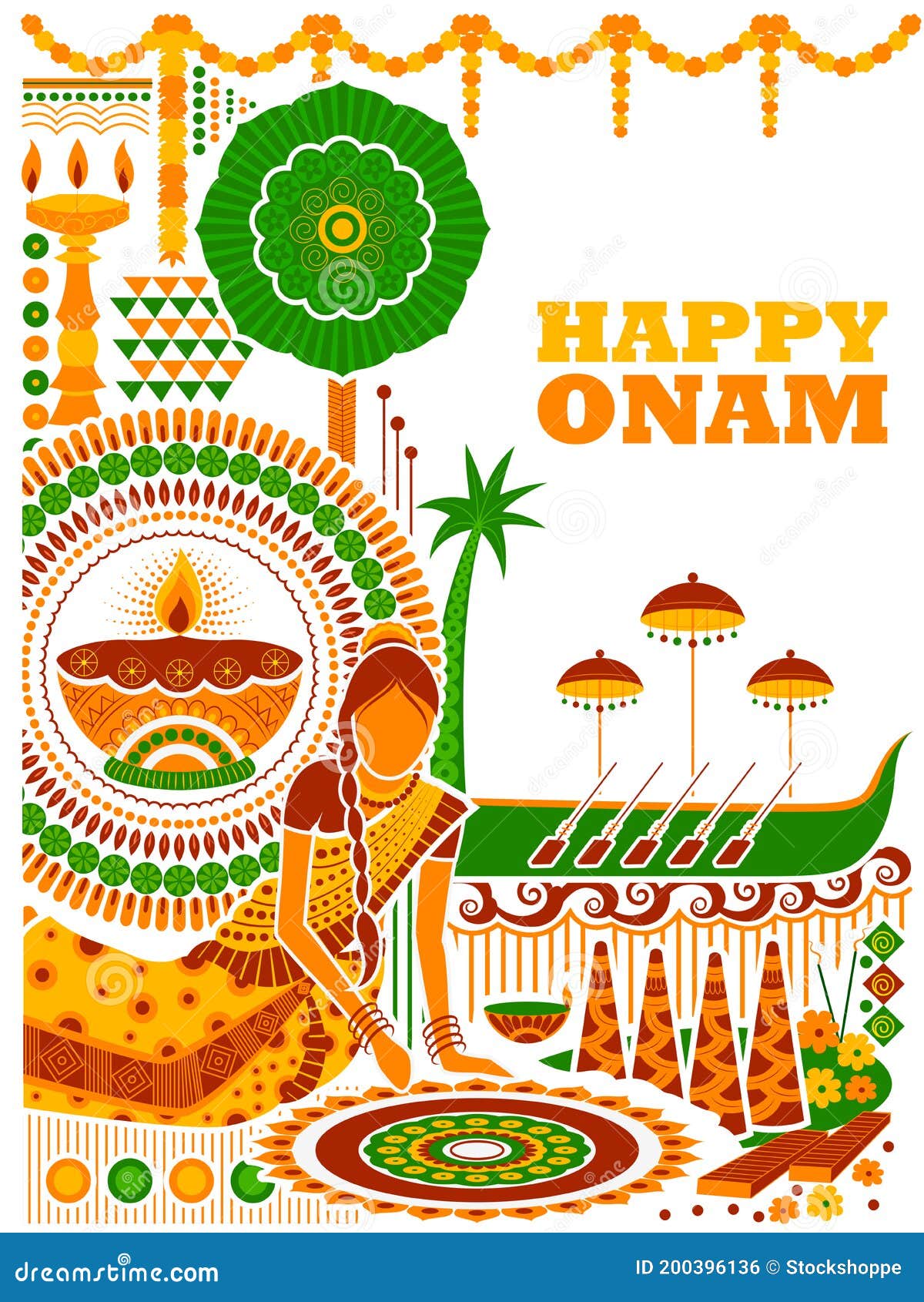 Happy Onam Background for Festival of South India Kerala Stock Illustration  - Illustration of cultural, hinduism: 200396136