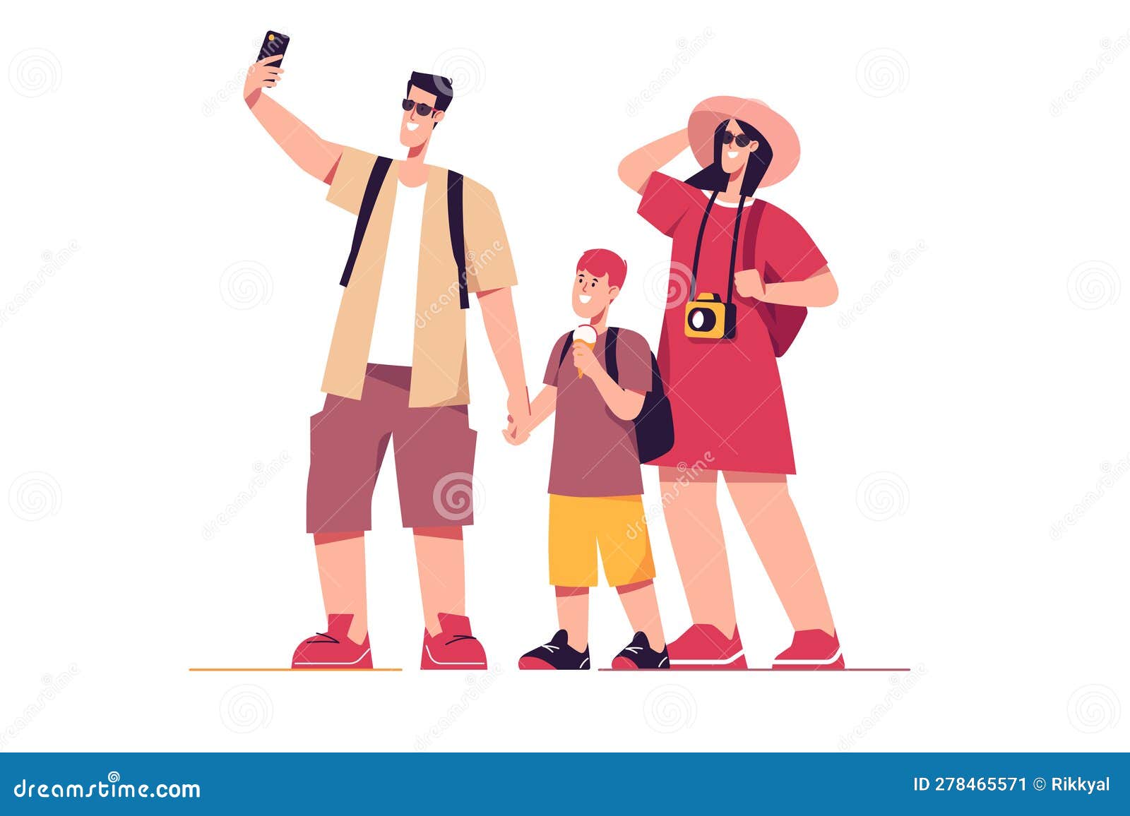 Vector Illustration of a Happy Traveling Tourist Family Stock Vector