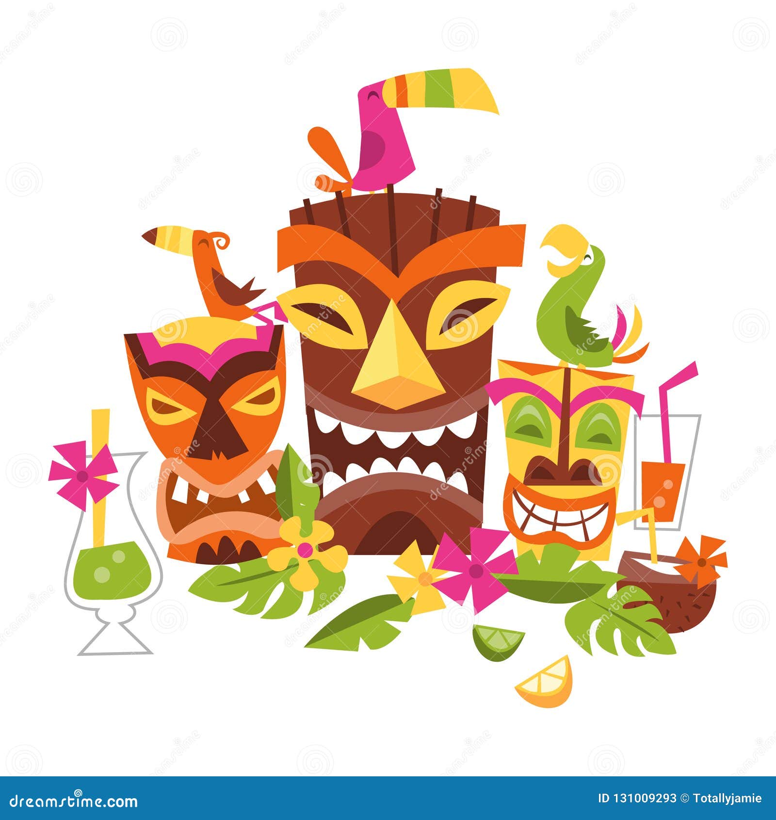 Vector Illustration of Hawaiian Luau Party Stock Illustration -  Illustration of beach, parrot: 131009293