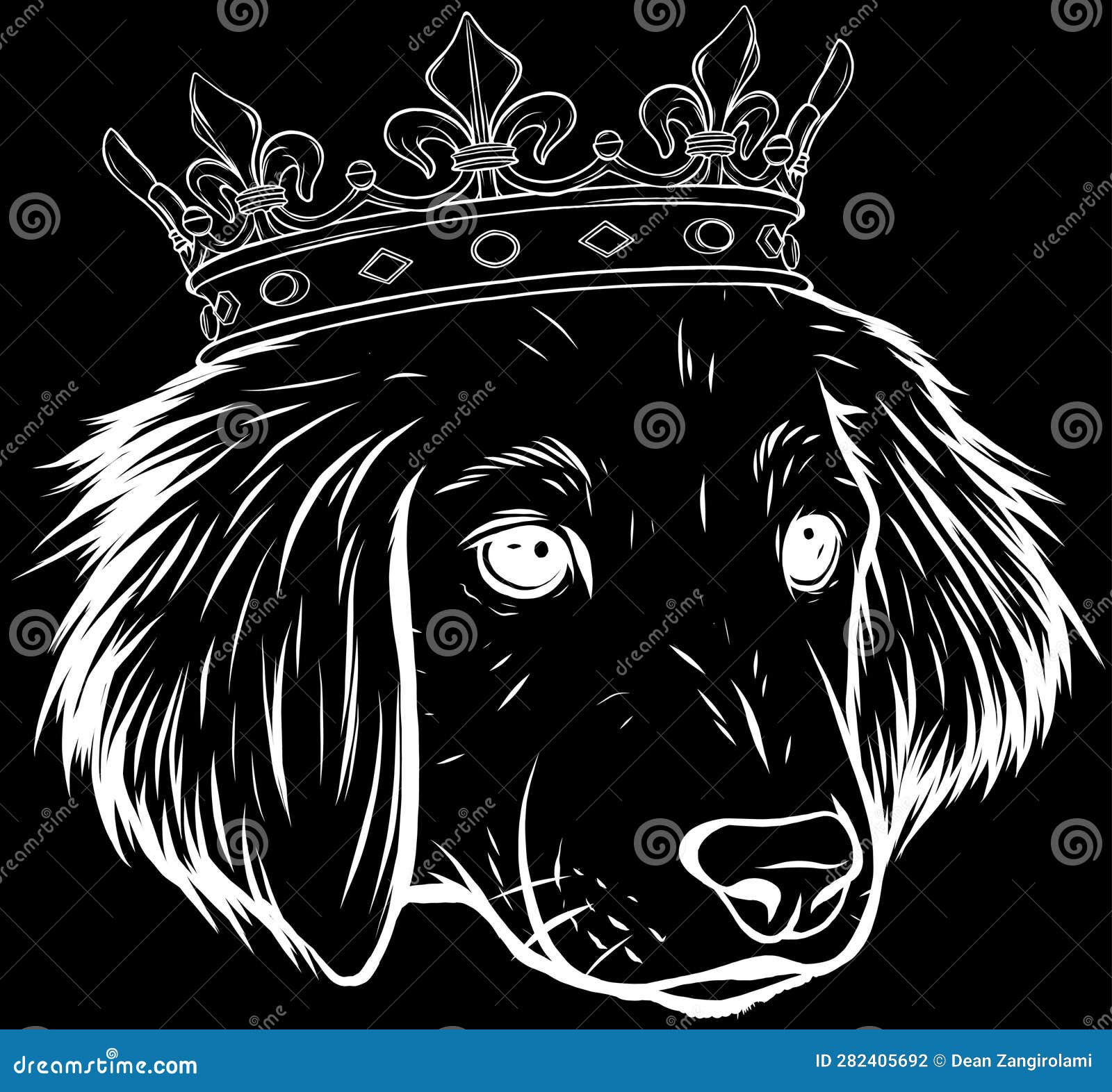Head Dog in White Line on Black Background Stock Vector - Illustration