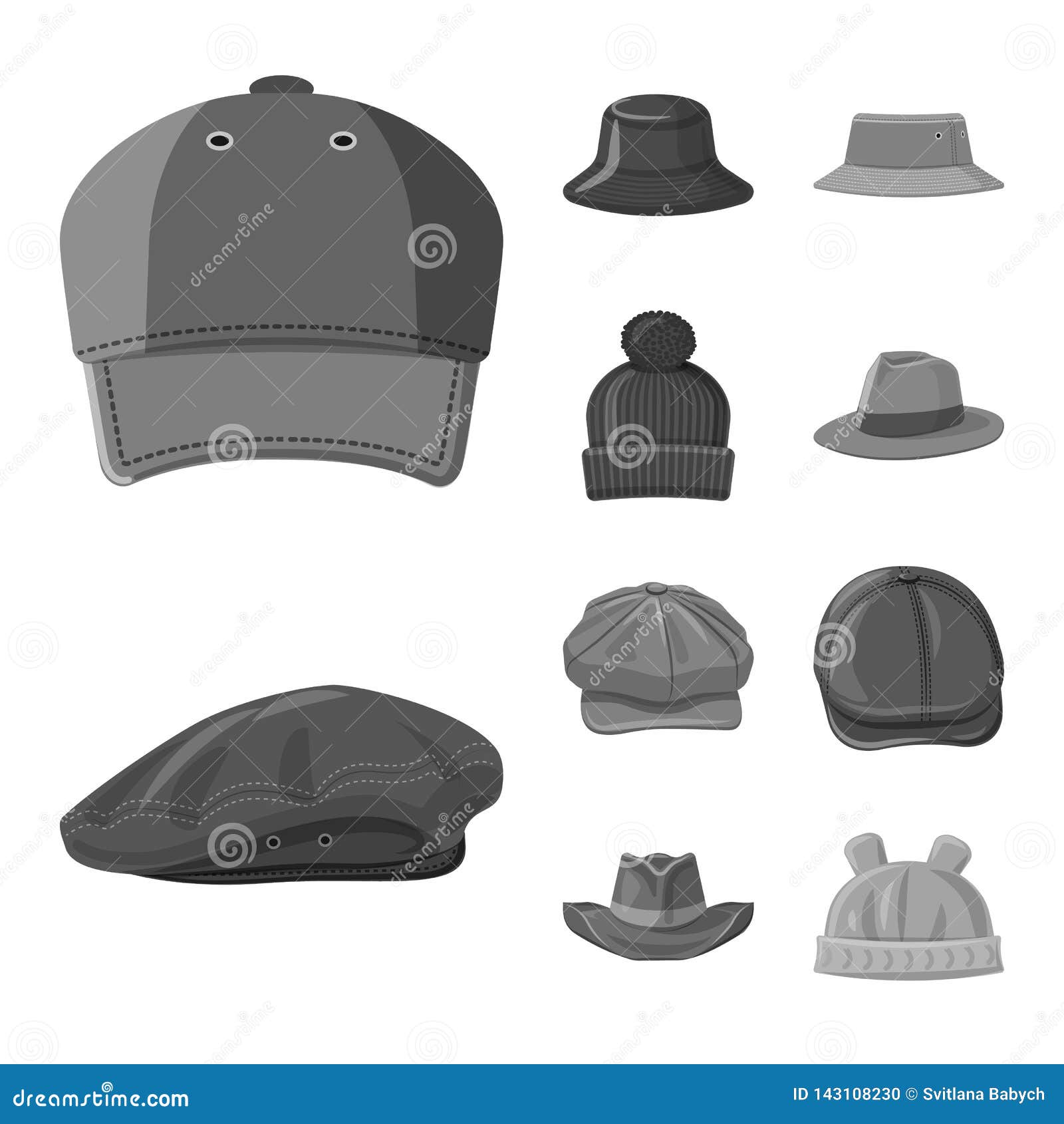 Vector Illustration of Headgear and Cap Logo. Collection of Headgear ...