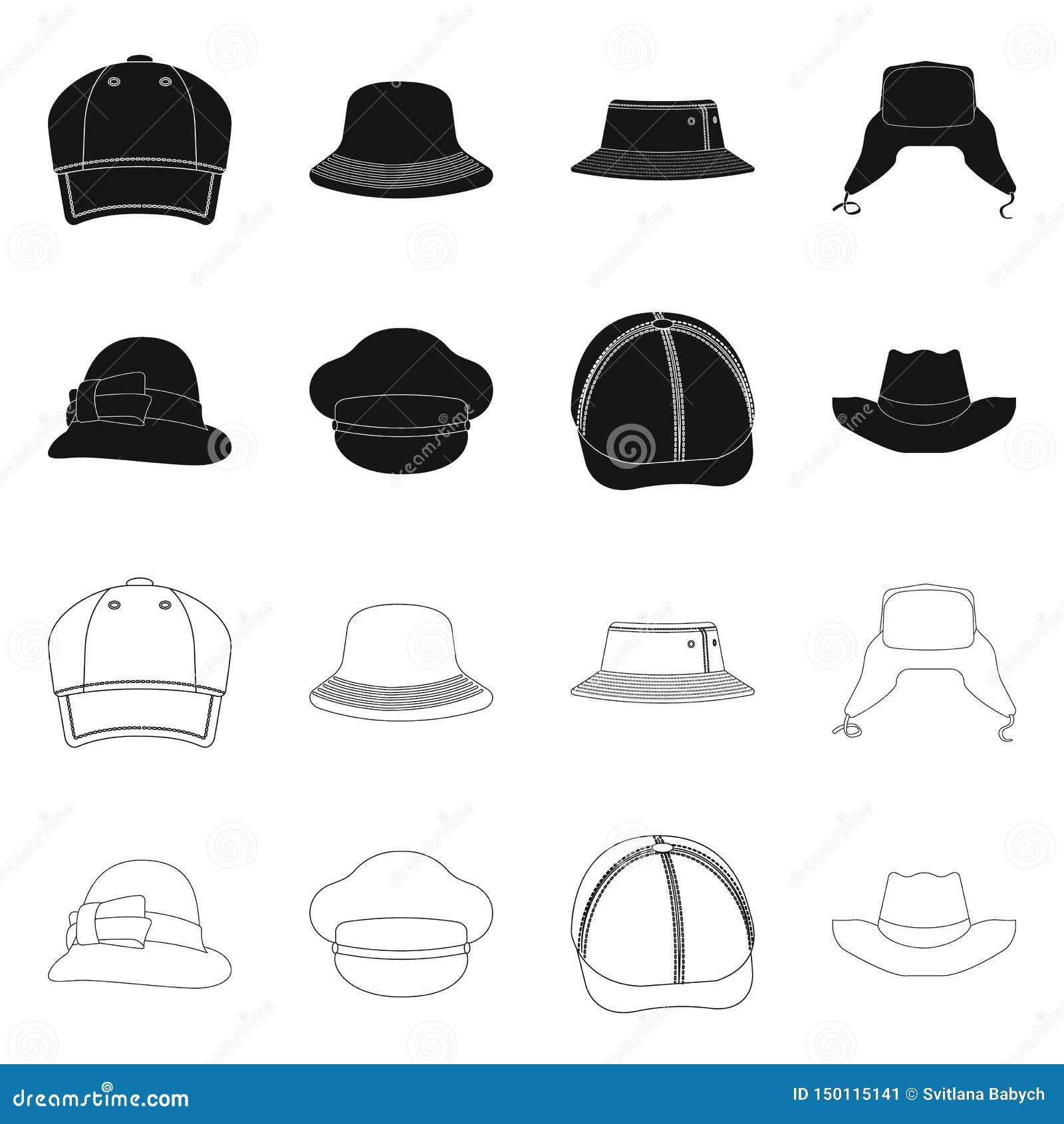 Vector Illustration of Headgear and Cap Logo. Set of Headgear and ...