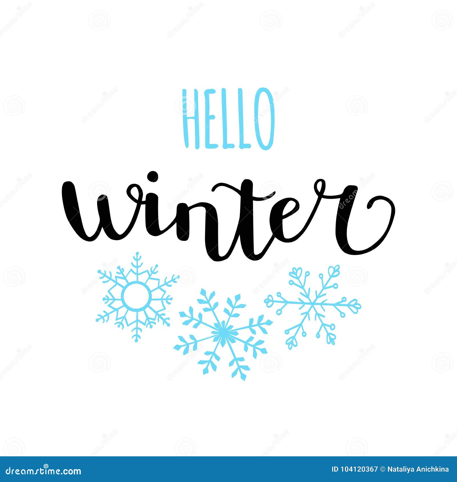 Vector Illustration Hello Winter with Cursive Lettering and Doodle ...