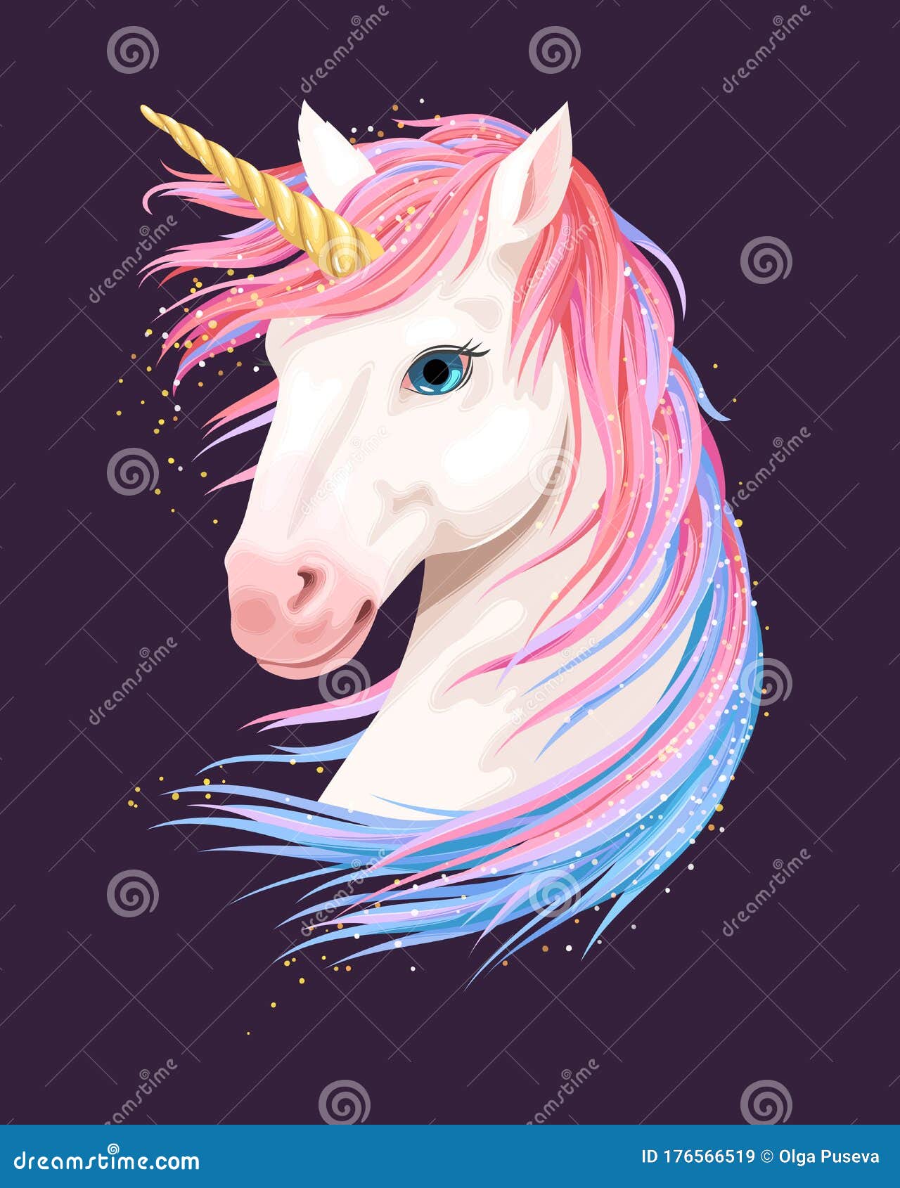 Vector Illustration of Cute Unicorn with Gold Horn Stock Vector ...