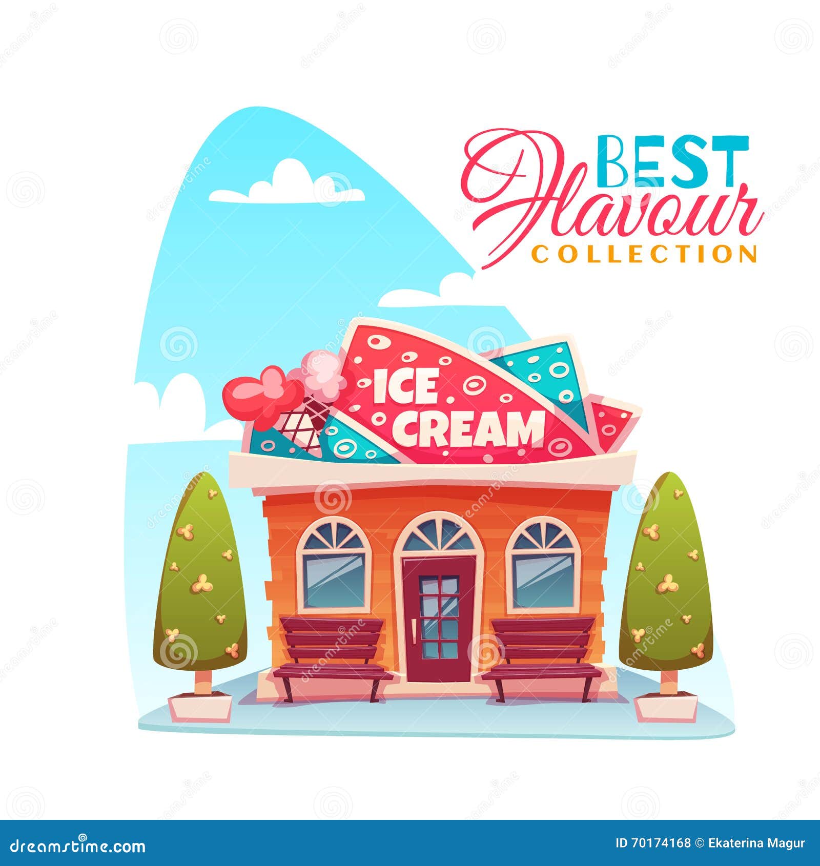   of ice cream shop building. best flavour collection banner