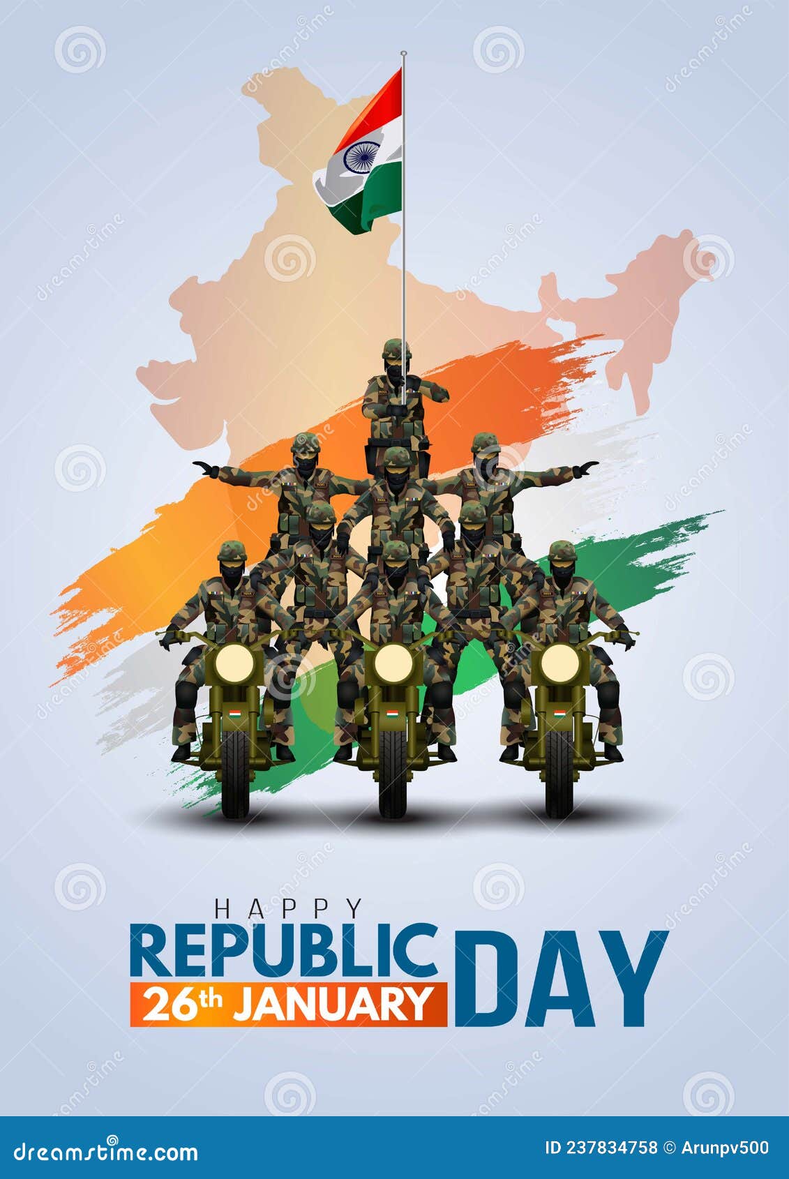 happy independence day. vector illustration of Indian army with flag. white  background Stock Vector | Adobe Stock