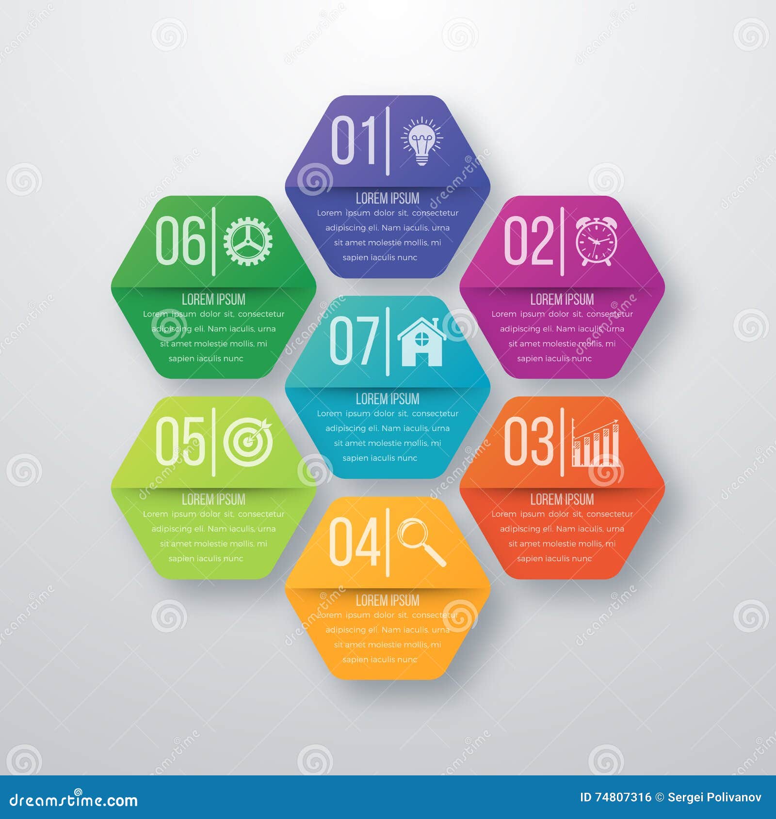 Vector Illustration Infographics Seven Hexagons Stock Vector ...