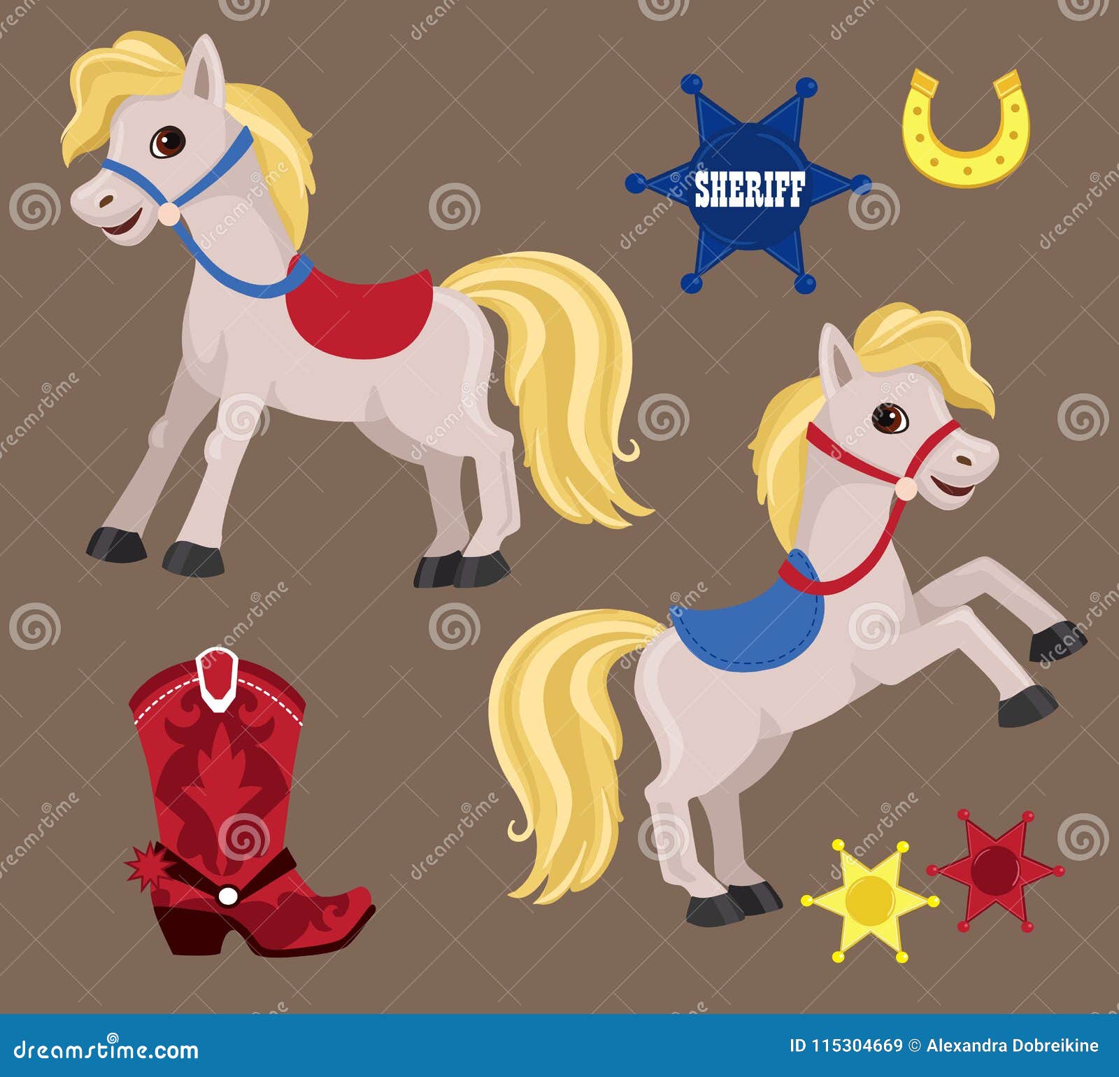 Set Cartoon Horses with Saddle. Stock Vector Illustration of saddle