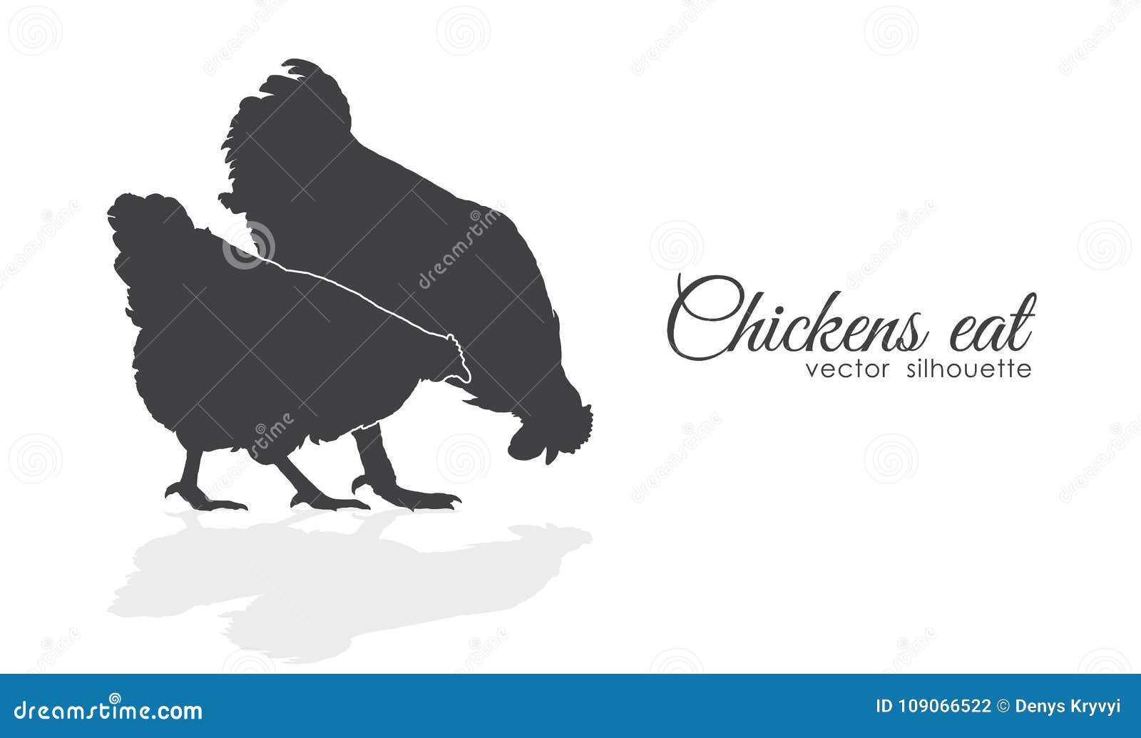  silhouette of chickens peck feed on white background.