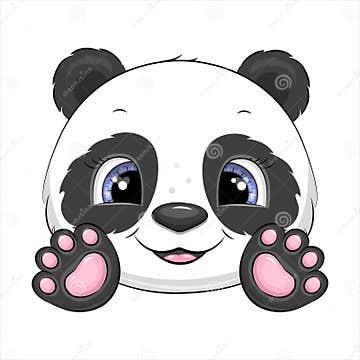 Cute Cartoon Panda Head with Paws. Stock Vector - Illustration of panda ...