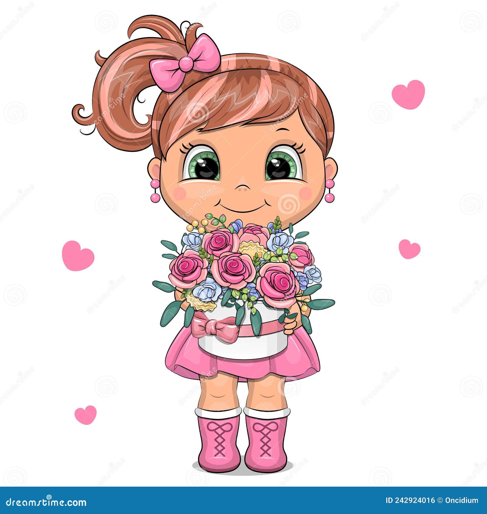 18xxx Woman Animals Download Videos - Cute Cartoon Girl with a Bouquet of Flowers. Stock Vector - Illustration of  heart, funny: 242924016