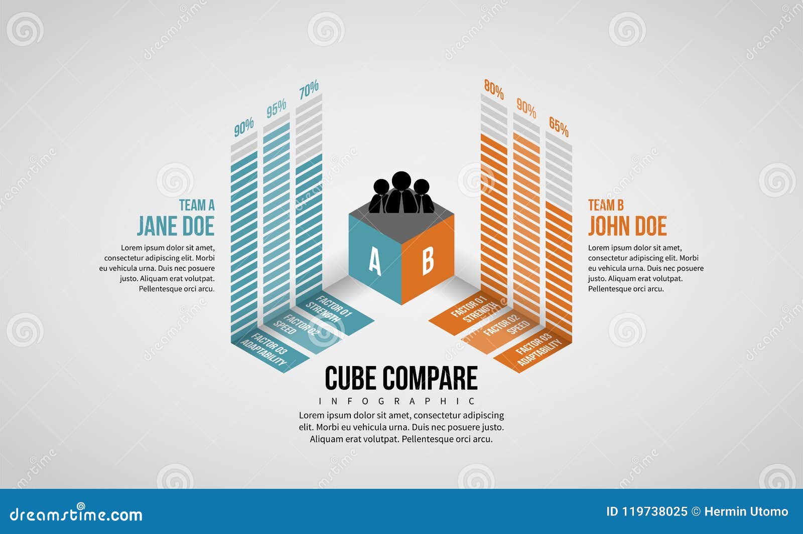 isometric cube compare infographic