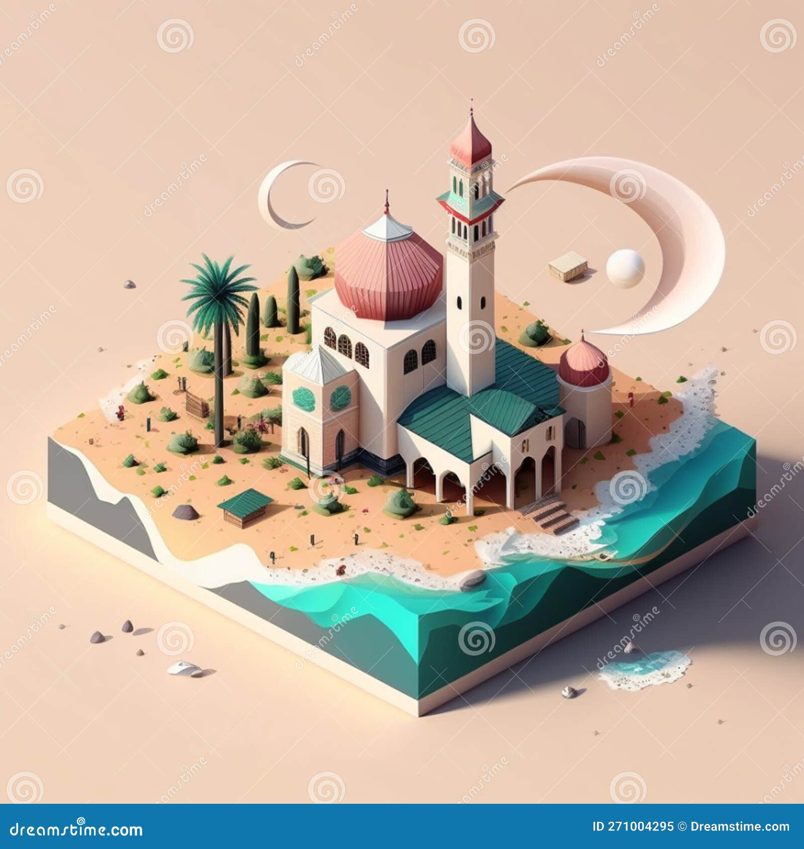   isometric mosque. 3d isometric mosque for ramadan . generative ai