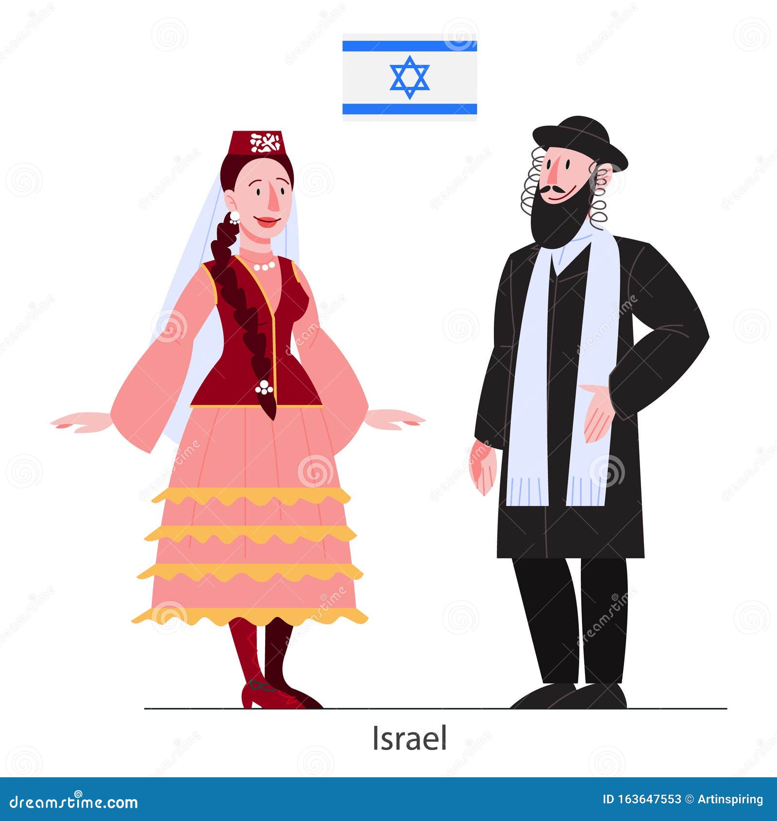 Hold commentator Defective Vector Illustration of Israel Citizen in National Costume with a Flag.  Stock Vector - Illustration of garment, habiliment: 163647553