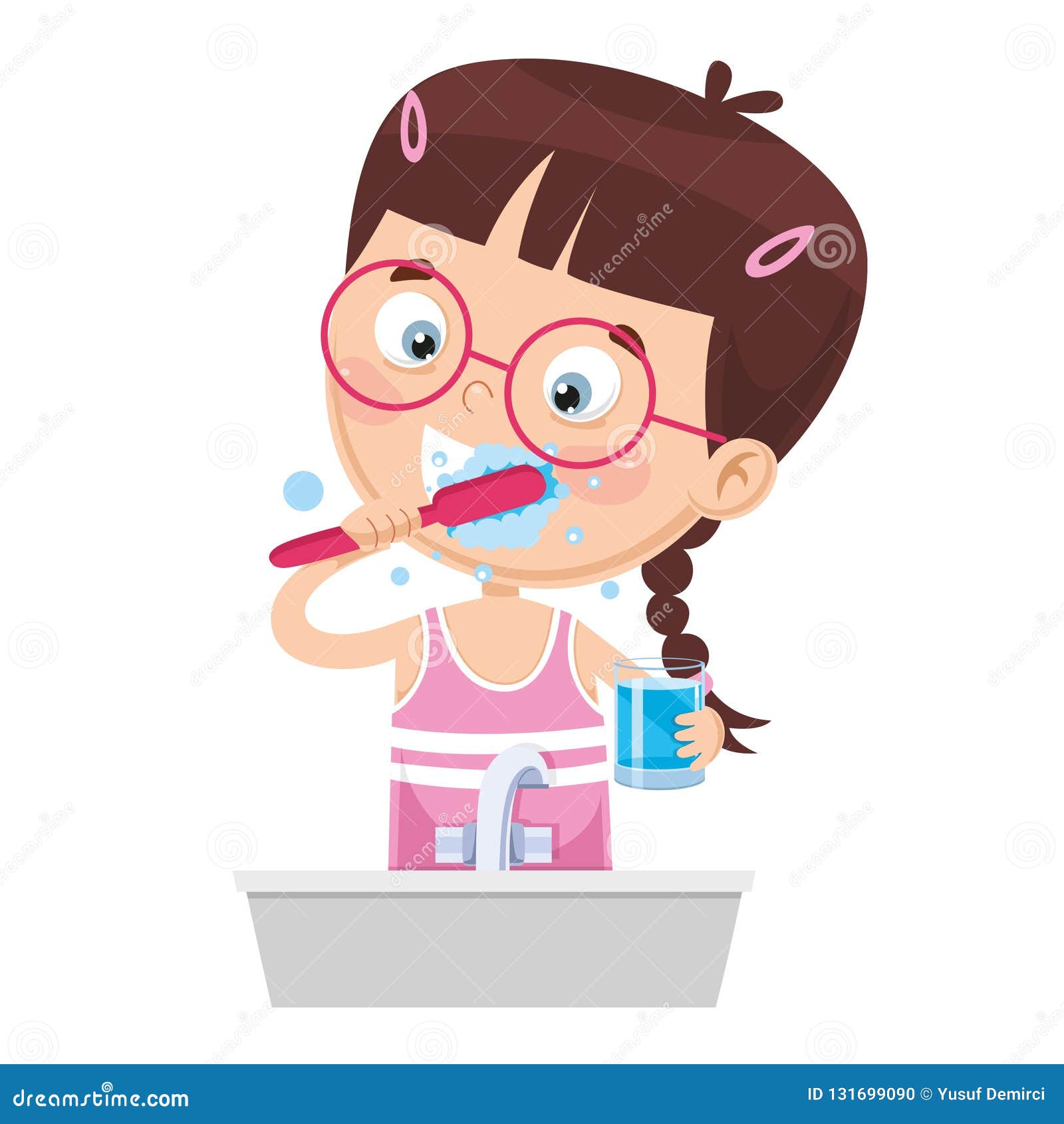 Vector Illustration of Kid Brushing Teeth Stock Vector Illustration