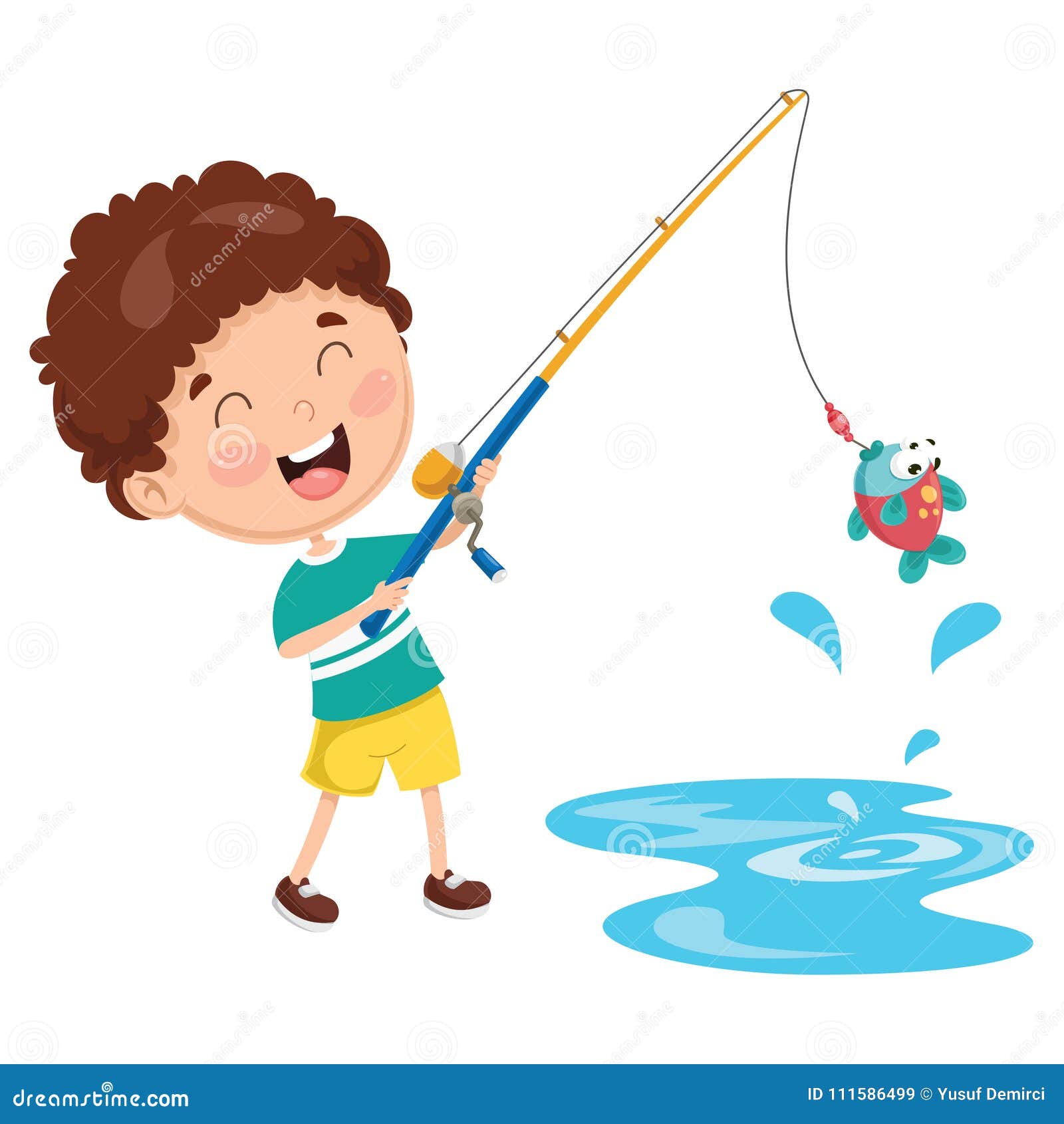 Fishing Clipart-young fisherman with fishing pole holding fish clipart