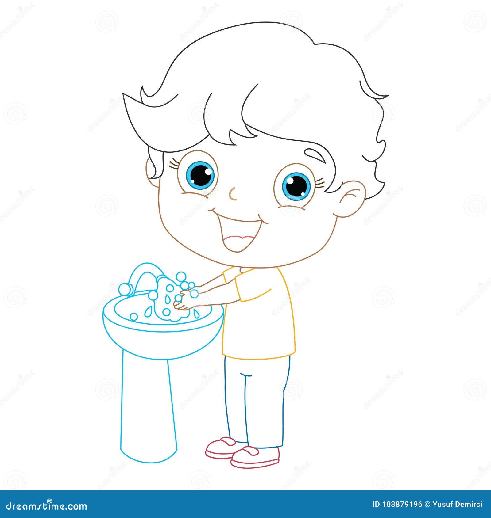 Vector Illustration of Kid Washing Hands Stock Vector - Illustration of ...