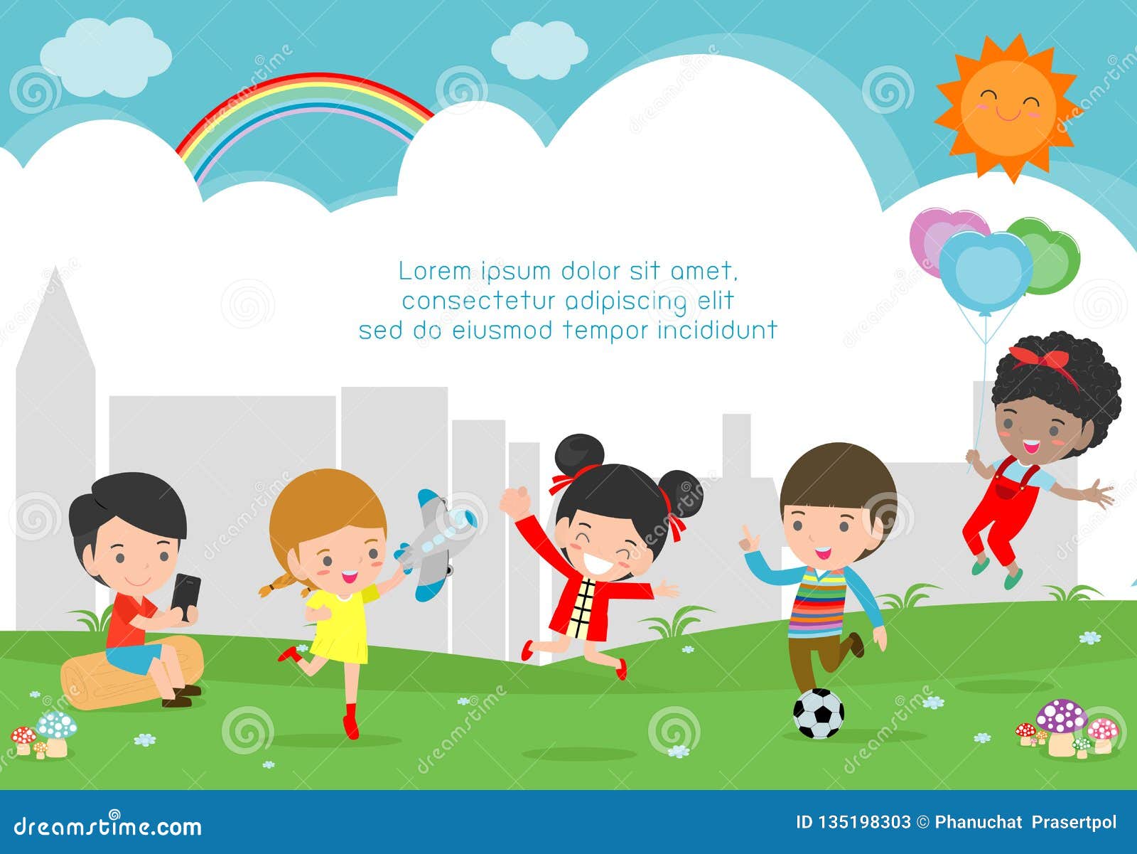 Vector illustration cartoon of children playing hide and seek in the park.  Stock Vector