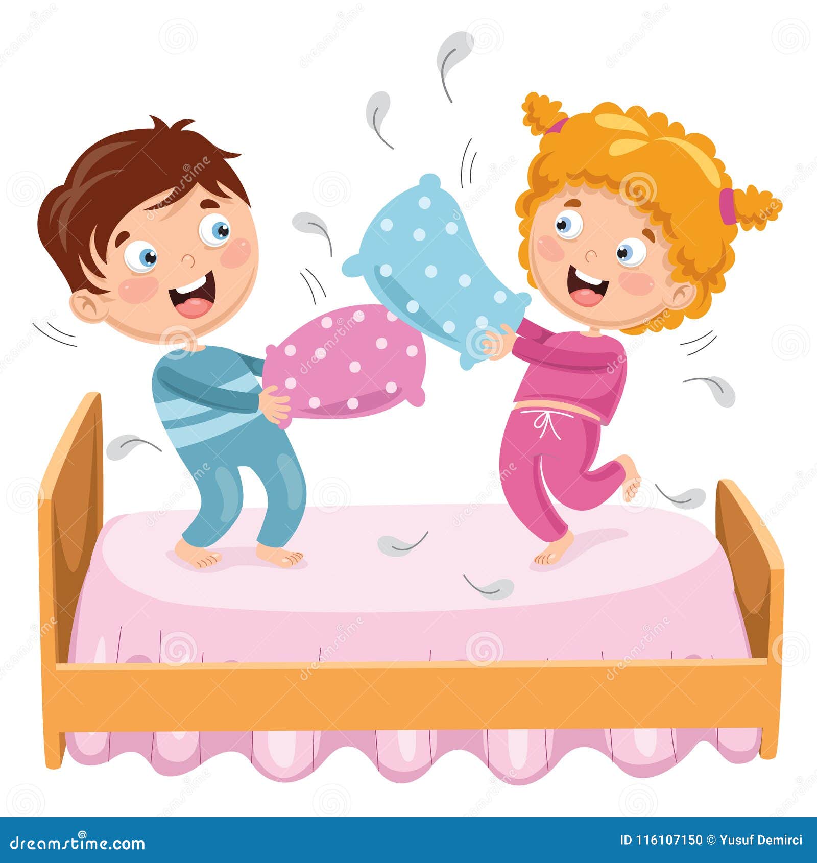 Vector Illustration of Kids Playing Pillow Fight Stock Vector ...