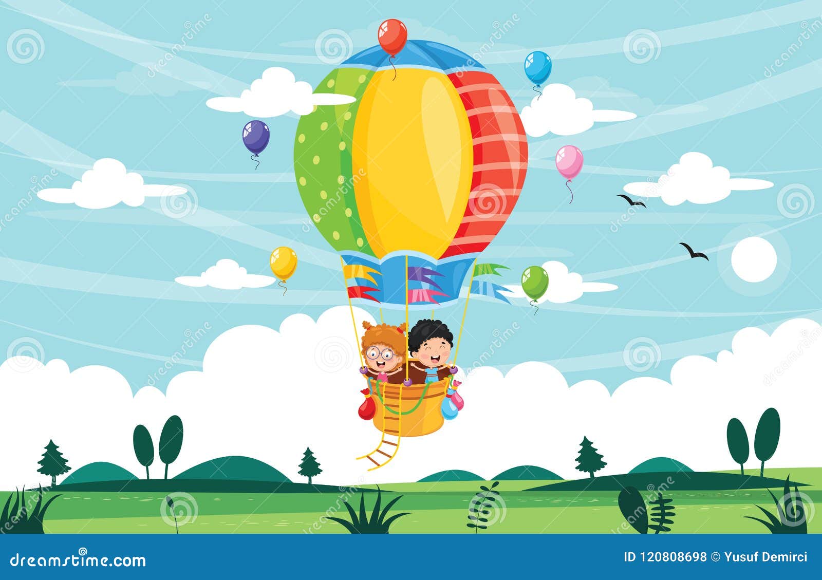 Выпуск на воздушном шаре. Путешествие на воздушном шаре для детей. Векторный воздушный шар с корзиной. Полёт на воздушном шаре для детей. На воздушном шаре иллюстрации.