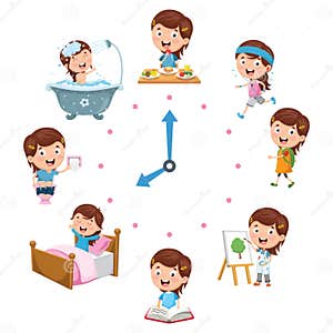 Vector Illustration Of Kids Daily Routine Activities CartoonDealer 