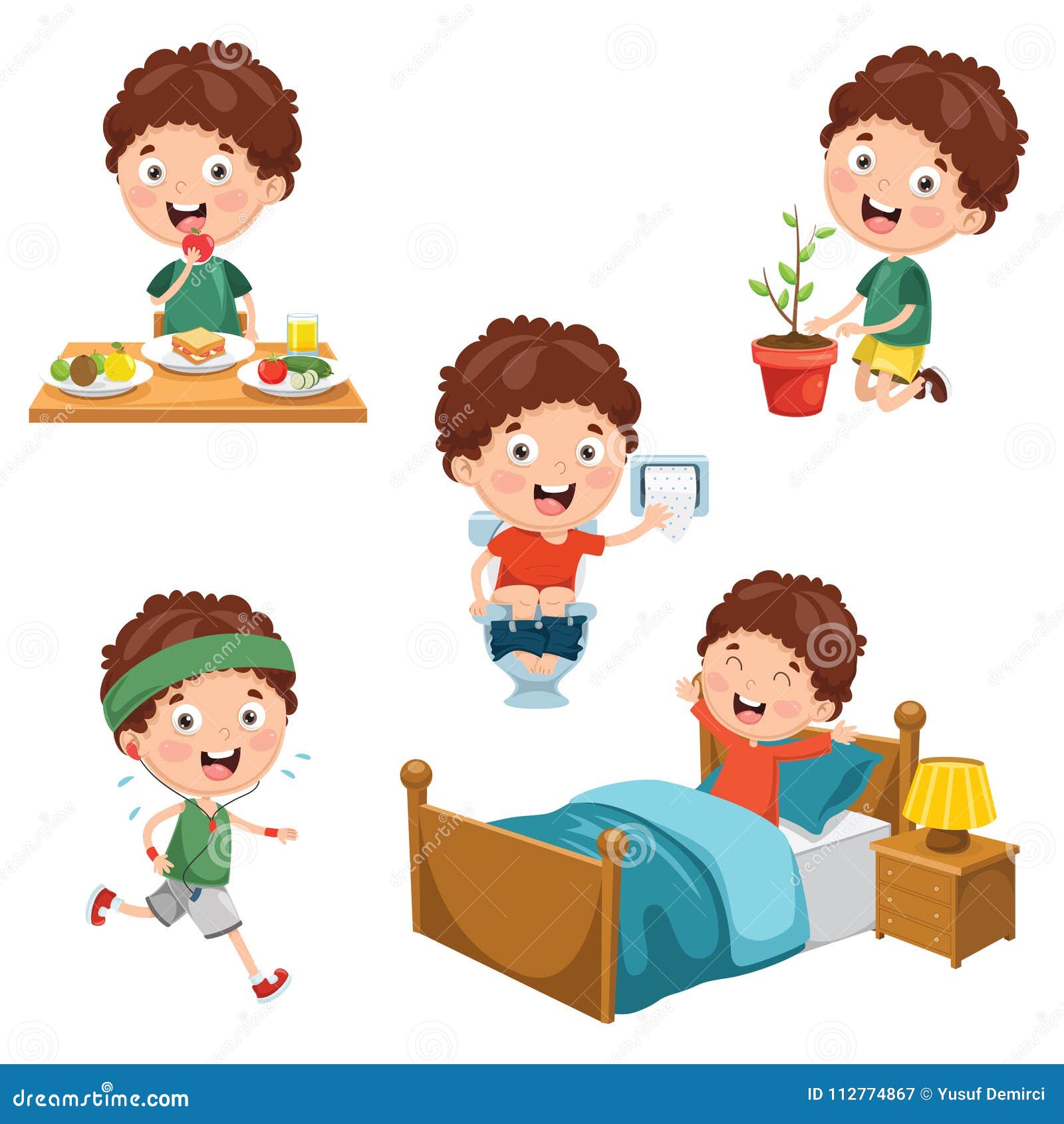 Vector Illustration of Kids daily Routine Activities Stock Vector ...