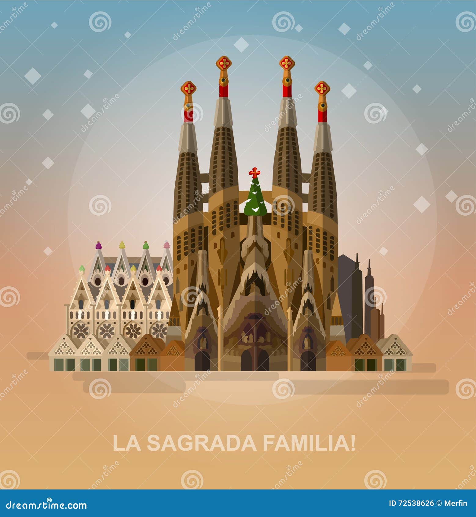   of la sagrada familia - the impressive cathedral ed by gaudi on a white background.