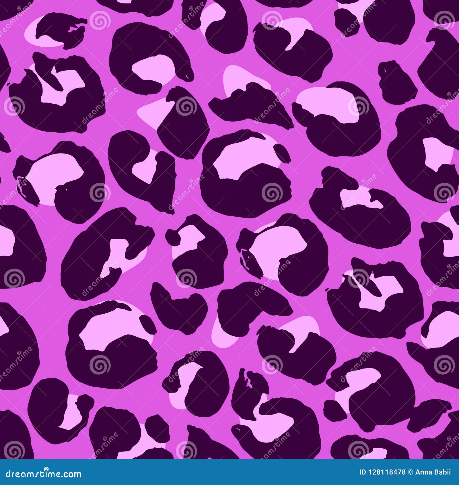 Vector Illustration Leopard Print Seamless Pattern. Violet Hand Drawn ...