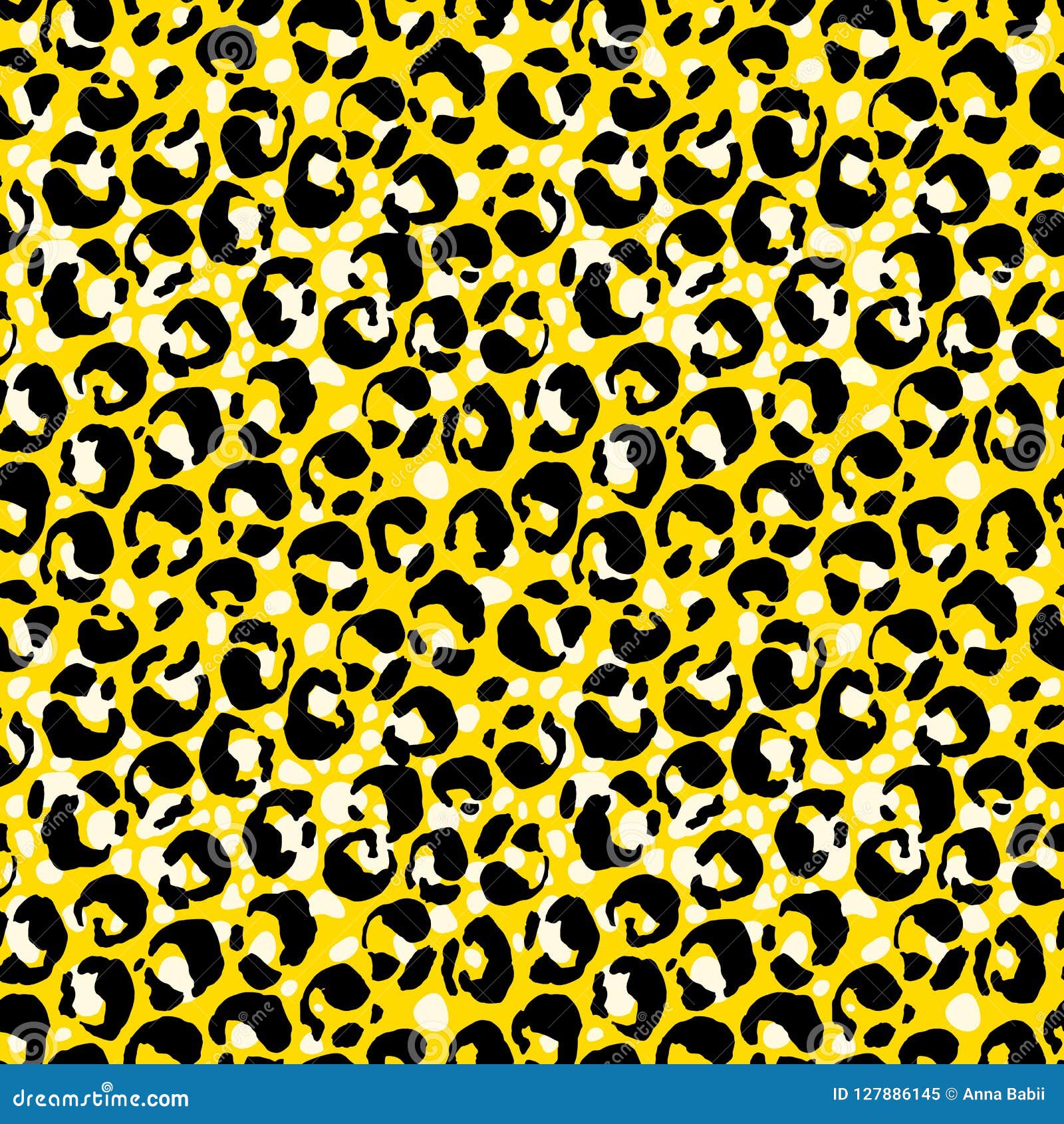 Vector Illustration Leopard Print Seamless Pattern. Yellow Hand Drawn ...