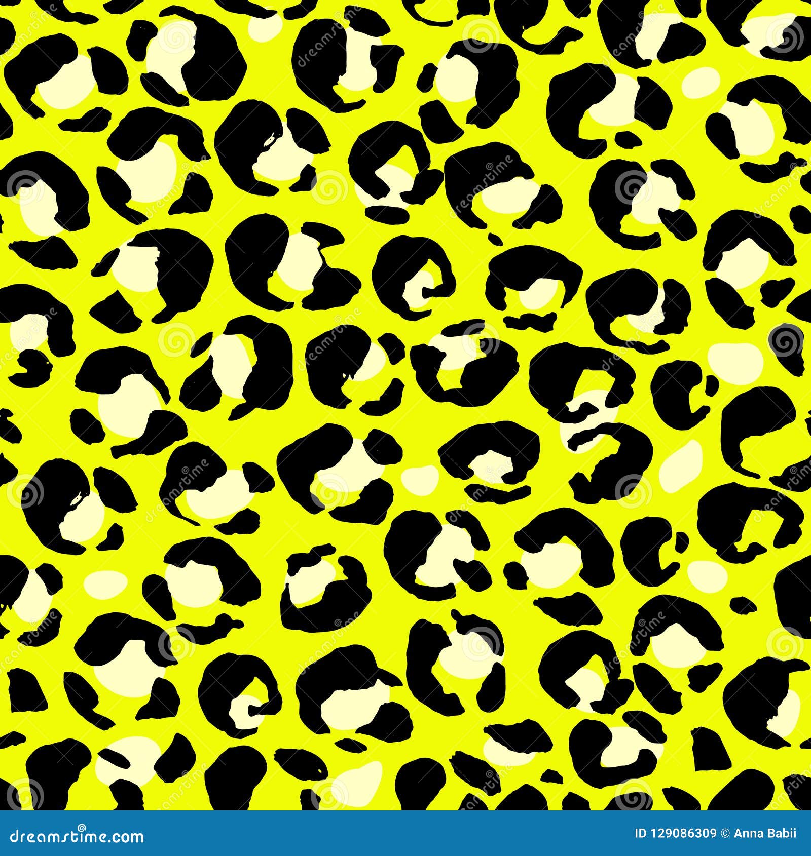 Vector Illustration Leopard Print Seamless Pattern. Yellow Hand Drawn ...