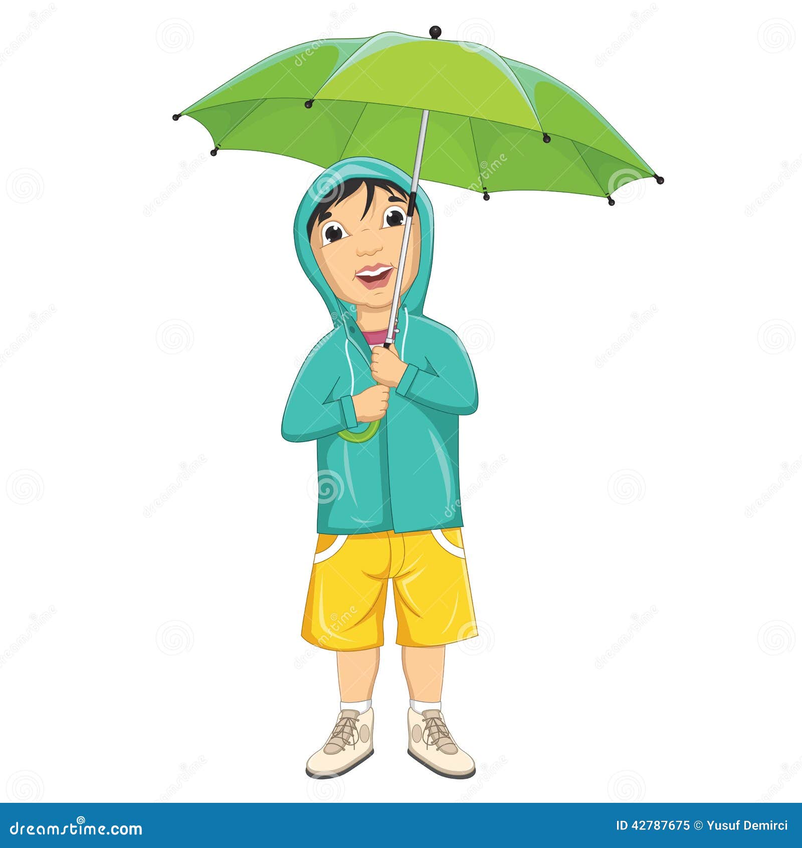 Vector Illustration of a Little Boy Under Umbrella Stock Vector
