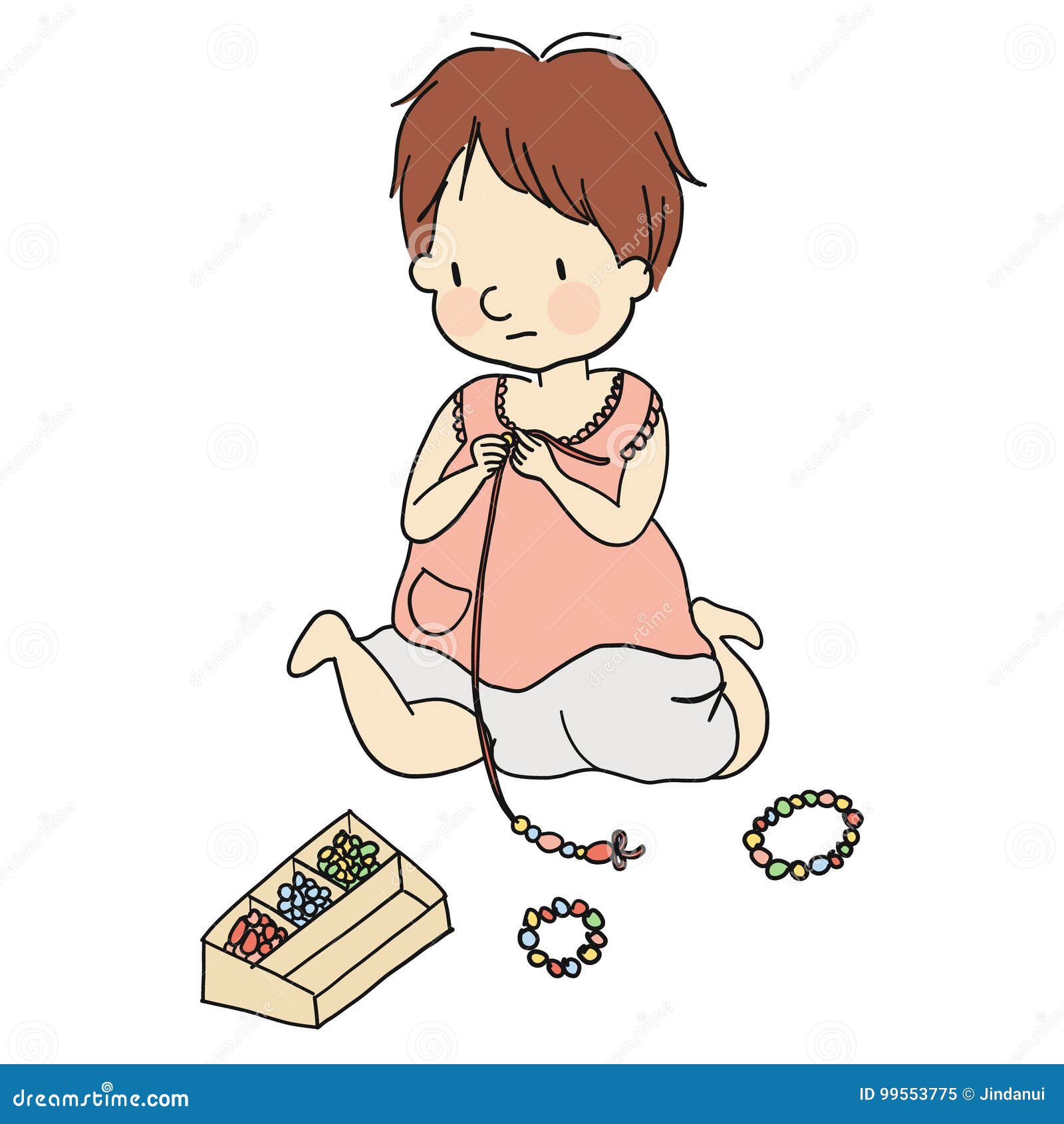 Vector Illustration Of Little Kid Paling With Colorful 