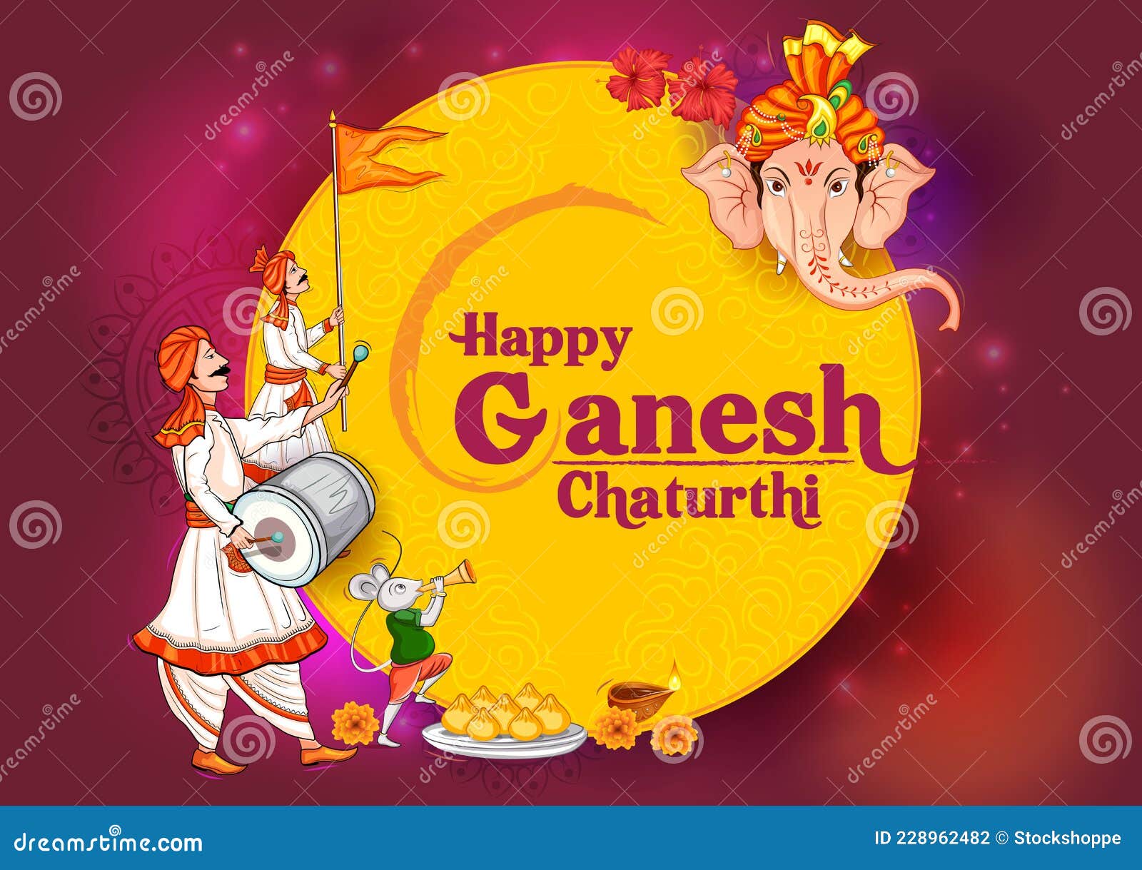 Lord Ganapati for Happy Ganesh Chaturthi Festival Religious Banner  Background Stock Vector - Illustration of luck, lord: 228962482