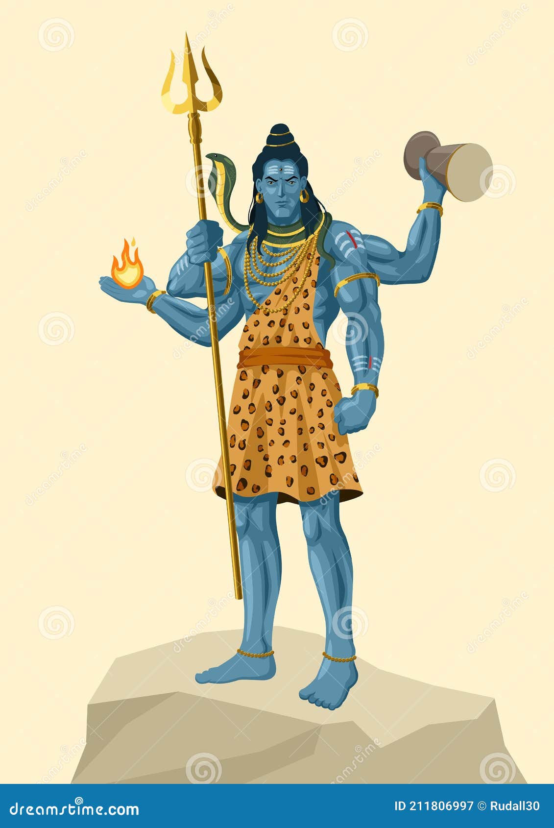 Lord Shiva Standing on Top of a Rock Stock Vector - Illustration of ...