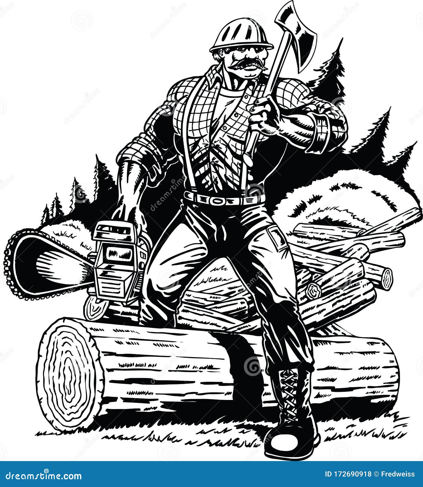 Lumberjack Vector Illustration Stock Vector Illustration of chainsaw