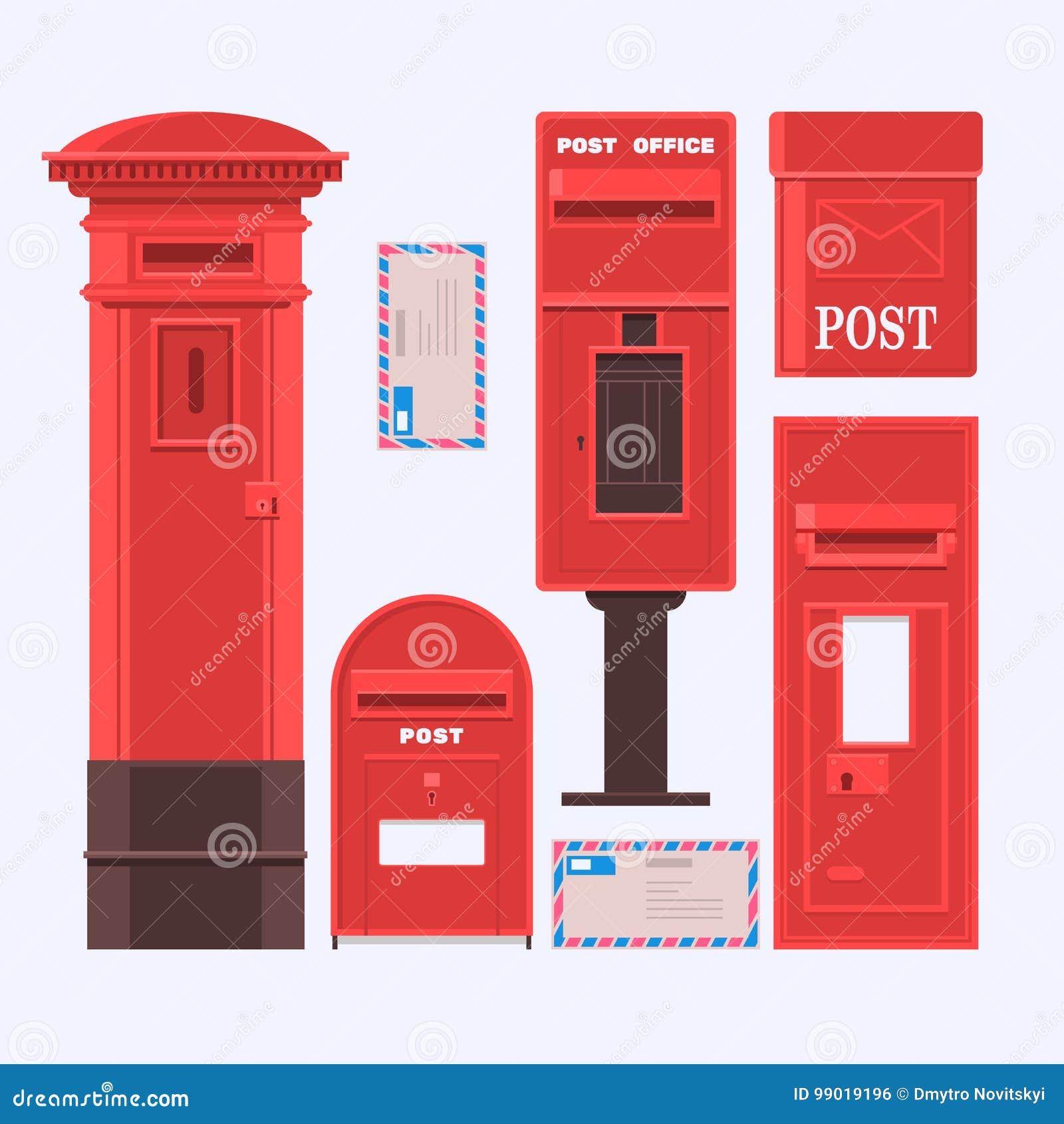 Vector Illustration of Mail Boxes Set. Vintage English Post Box