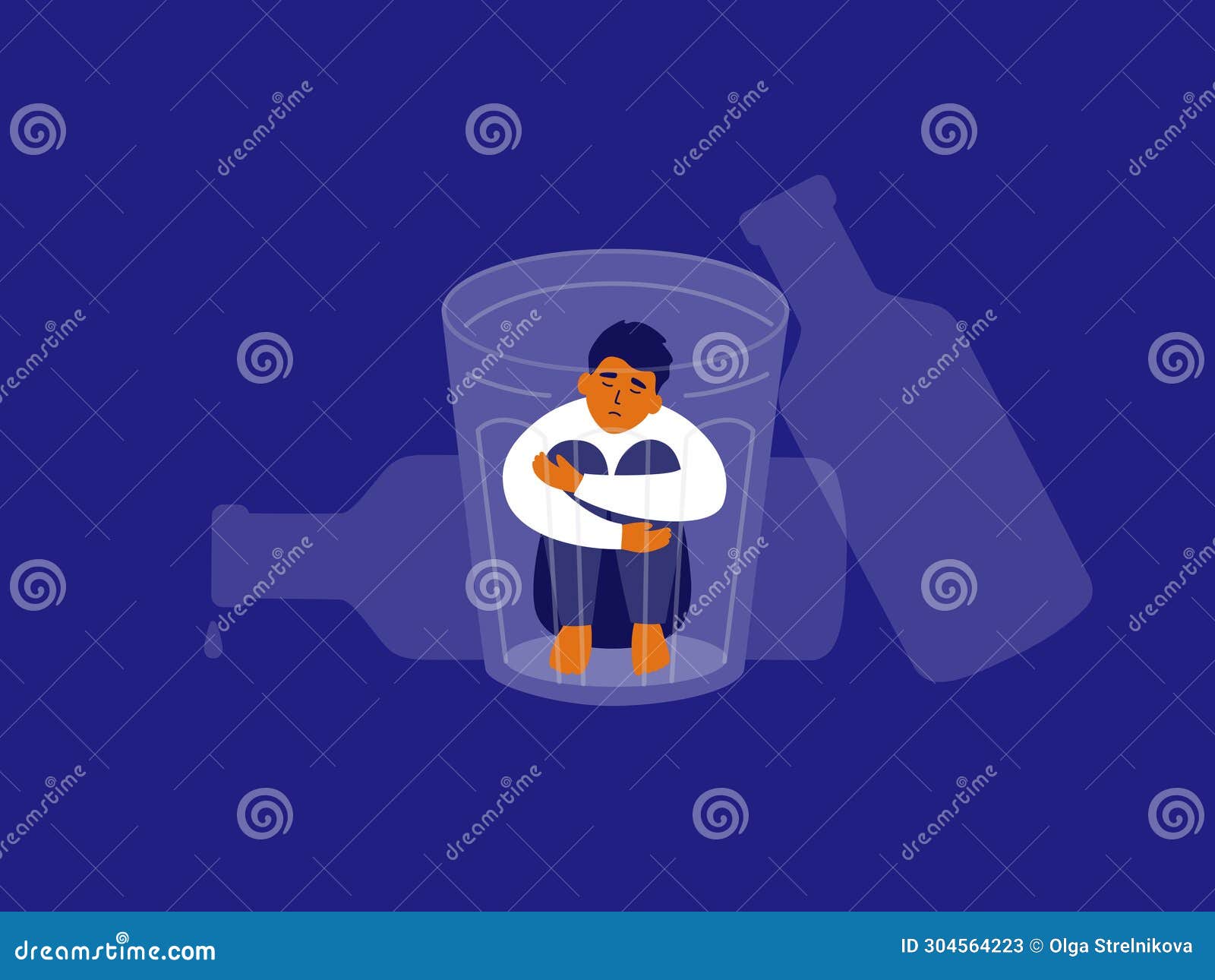 Vector Illustration of Male Alcoholism with Unhappy Man Sitting into ...