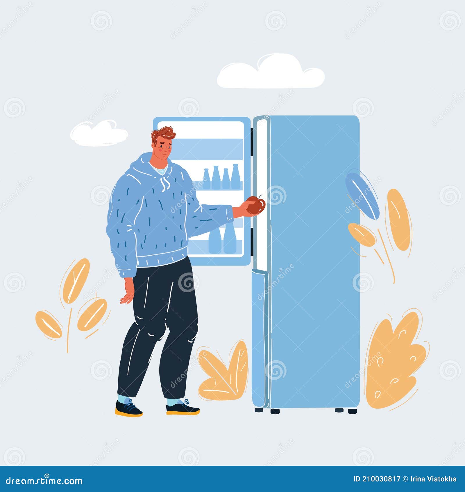 Vector Illustration of Man is Cleaning the Fridge Stock Vector Illustration of full, nutrition