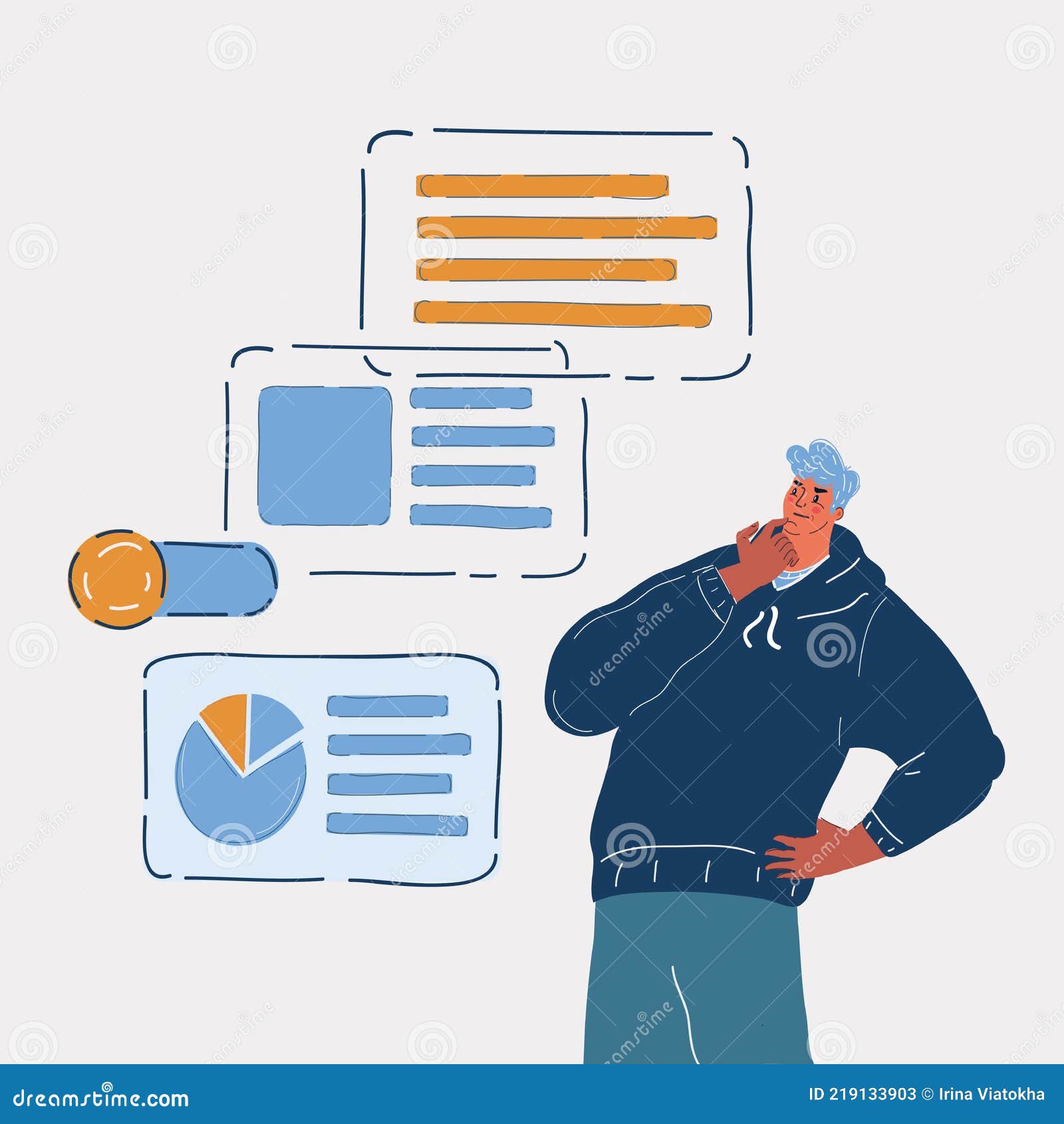 Vector Illustration of Man Finding New Ideas, Search for New Solutions.  Develope of Project Stock Vector - Illustration of teamwork, skill:  219133903