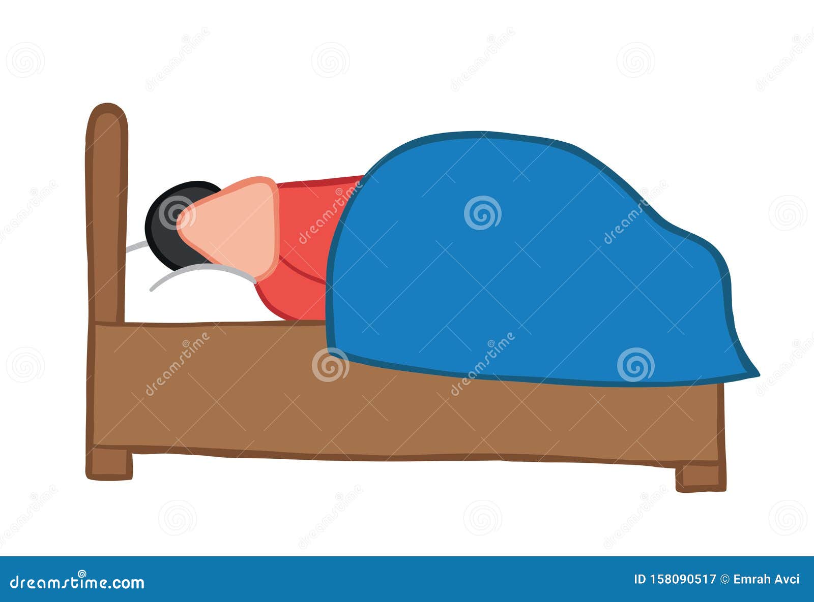 Vector Illustration Man Sleeping on Bed. Hand Drawn Stock Vector ...