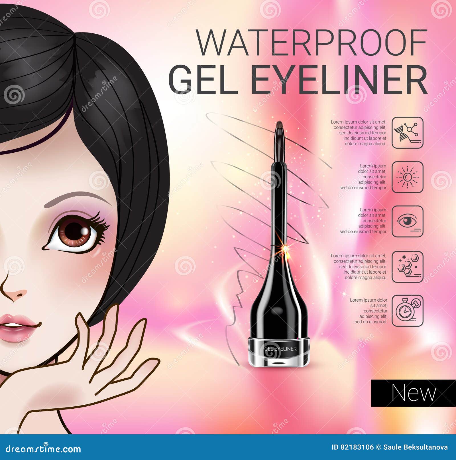 Vector Illustration with Manga Style Girl Eyeliner Container. Vector - Illustration of product, female: 82183106